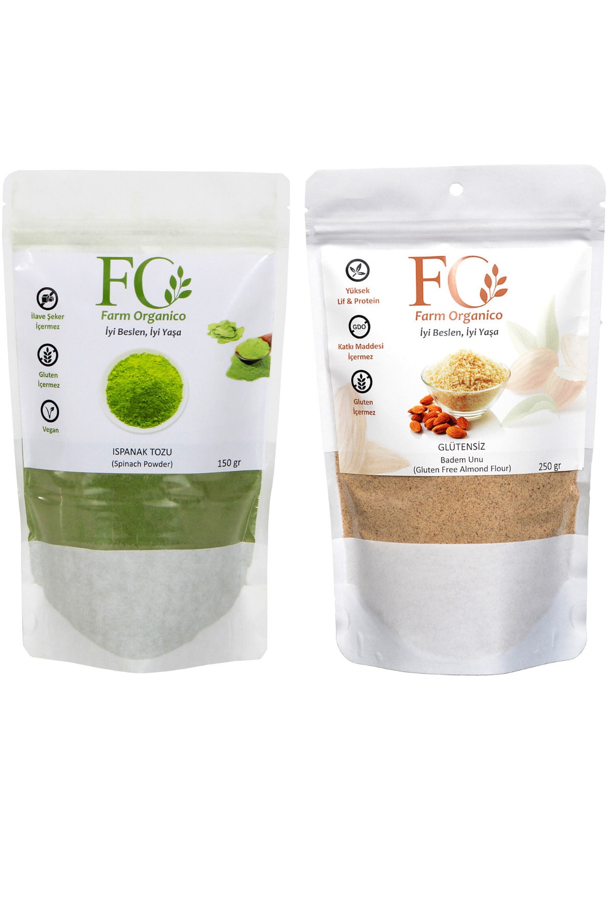 Farm Organico Badem Unu 250gr + Ispanak Tozu 150gr - Glutensiz
