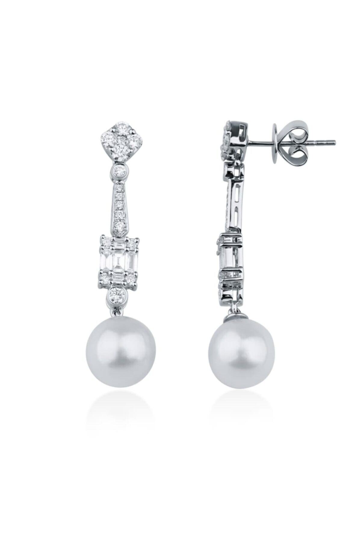 Barok Diamond 18 Ayar South Sea Incili Pırlanta Küpe 1.15 Karat E Vs
