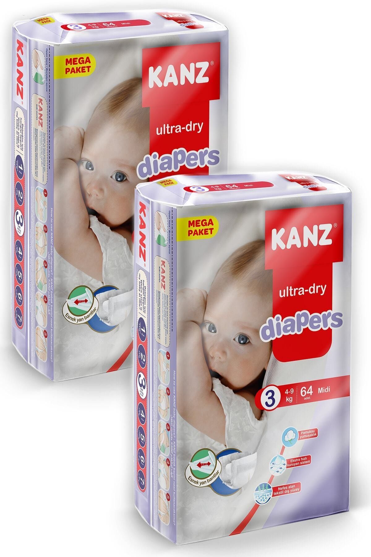 Kanz Bebek Bezi 3 Numara Aylık Fırsat Paketi 128 Adet 4-9 kg