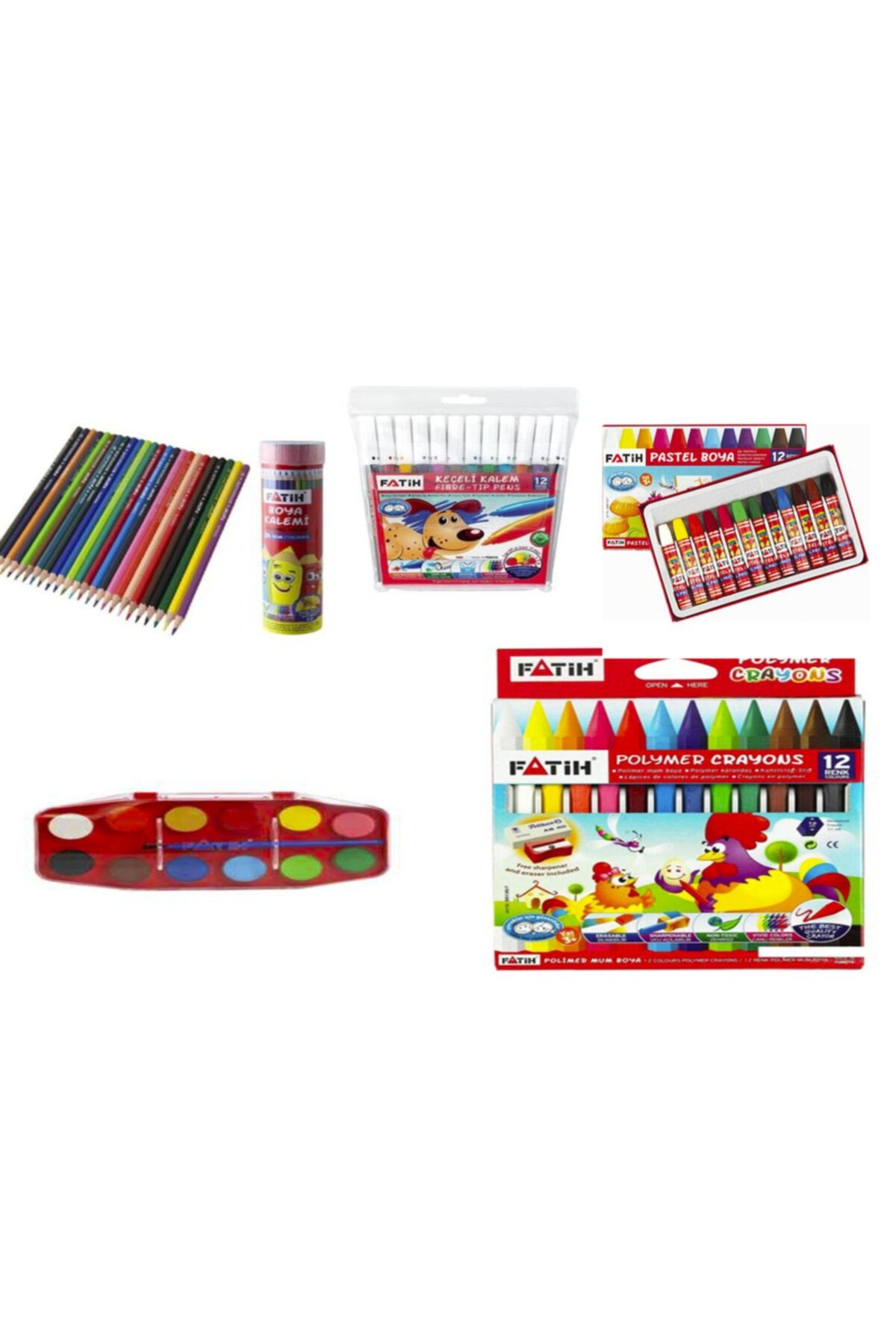 Fatih 24 Renk Metal Tüp Kuruboya&12 Li Mum Boya&12 Li Keçe Kalem&12 Li Sulu Boya&12 Li Pastel Boya