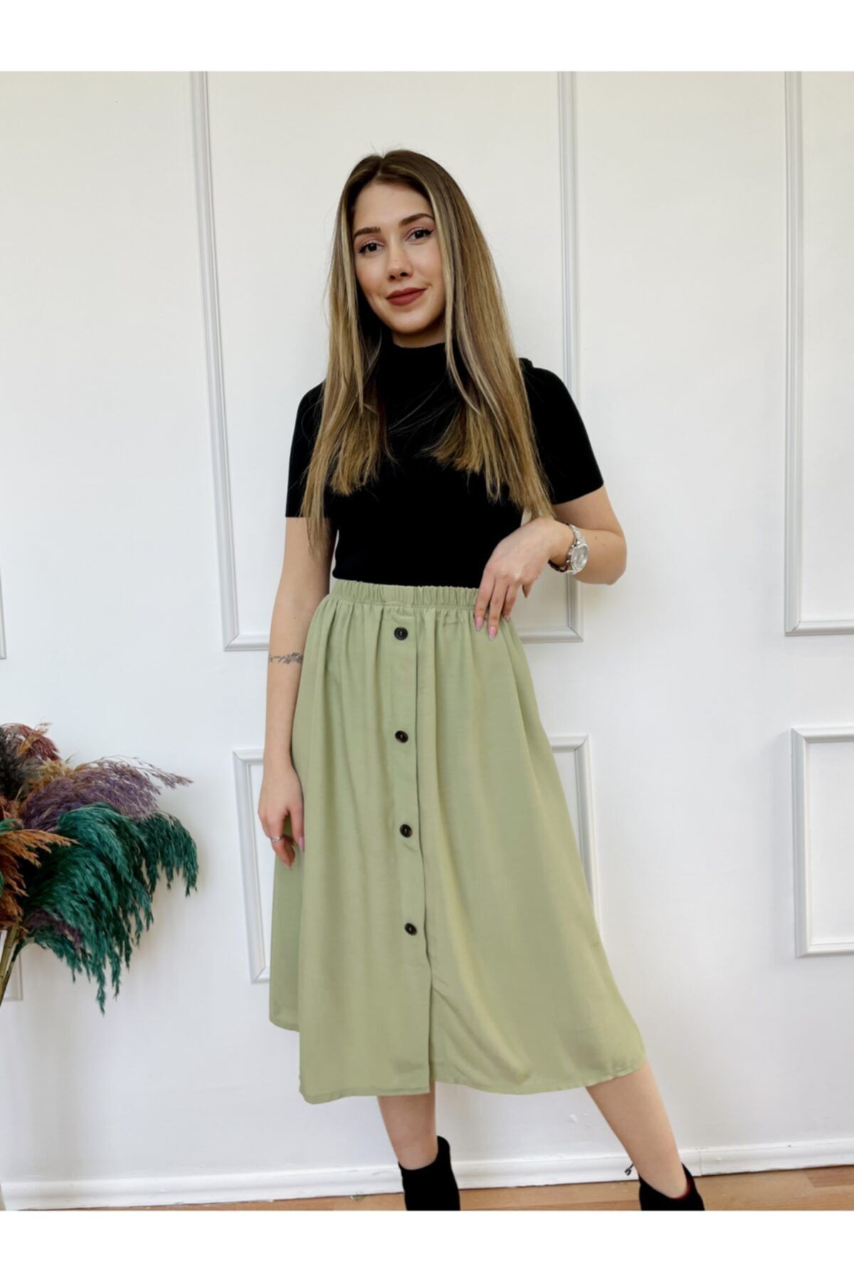 Green button skirt best sale