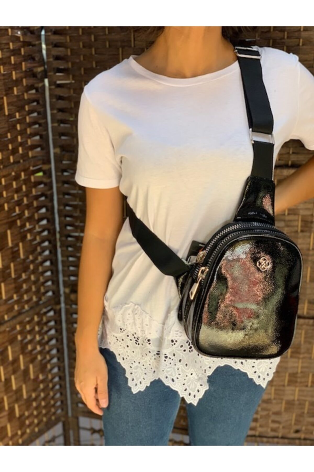 ALADAĞ Motto Soyulmaz Deri Fermuarlı Gözlü Body Bag