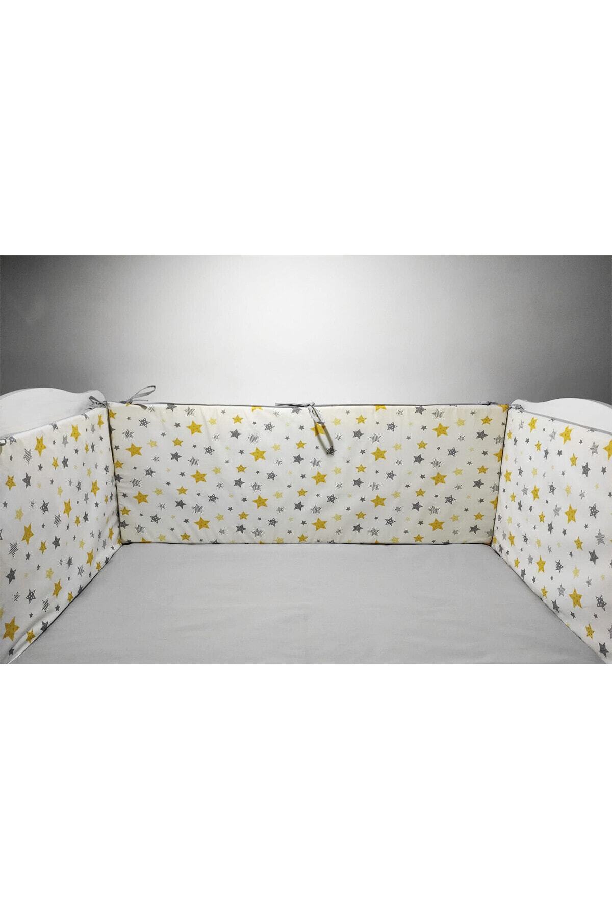 modastra Sarı Ve Beyaz Renk Yıldız Desen 100x200 Beşik Kenar Koruma