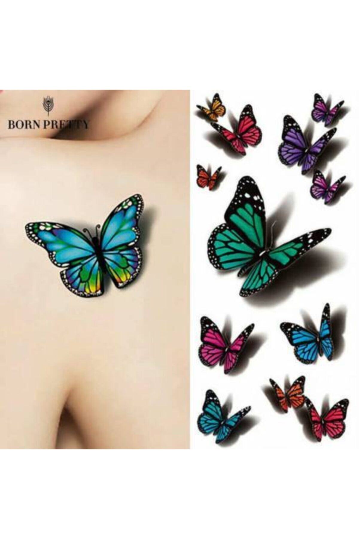 BALP Tattoo Üç Boyutlu Kelebek Dövme Geçici Dövme 12 Adet Kelebek