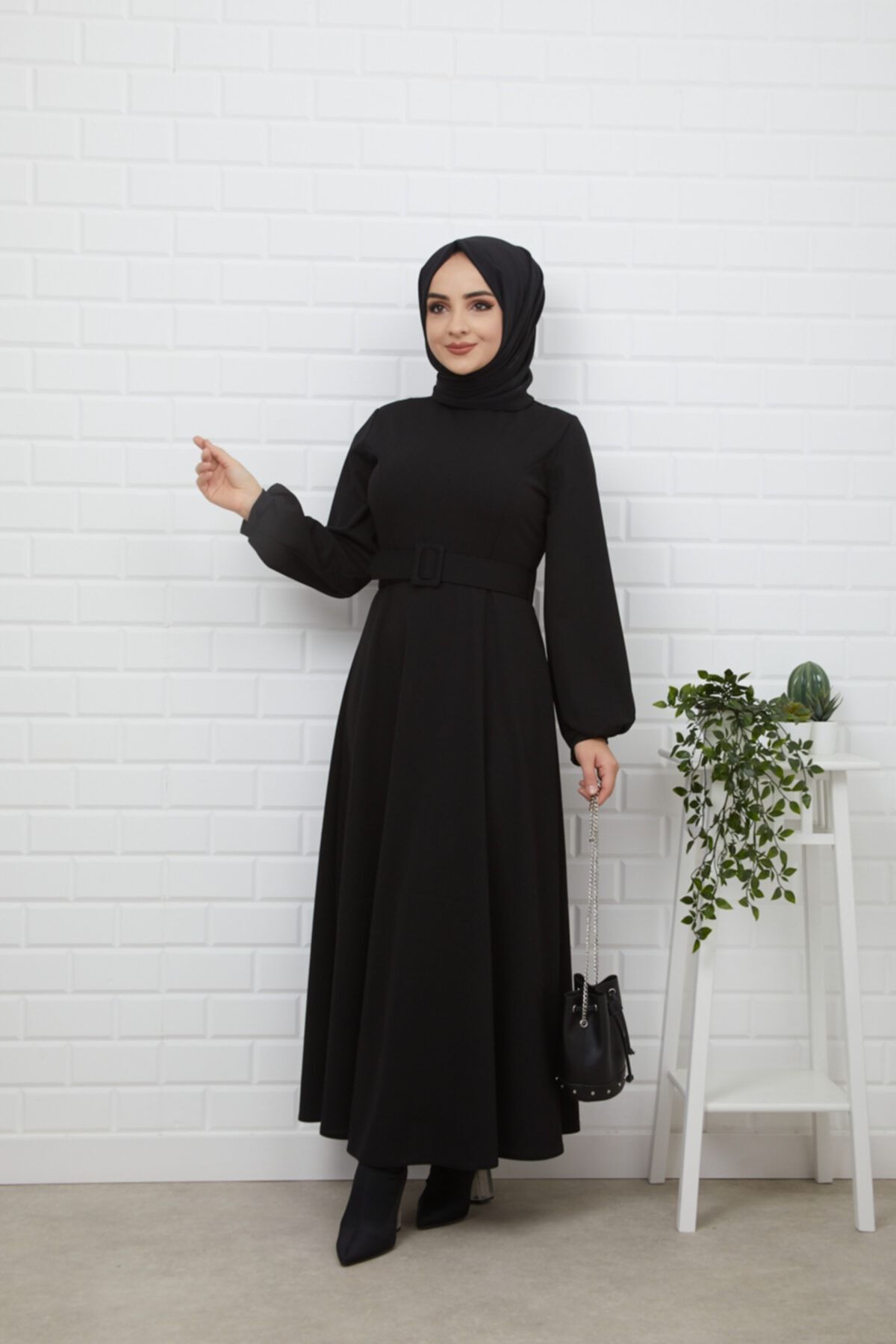 Bayanca Moda Kadın Kemerli Tesettür Elbise