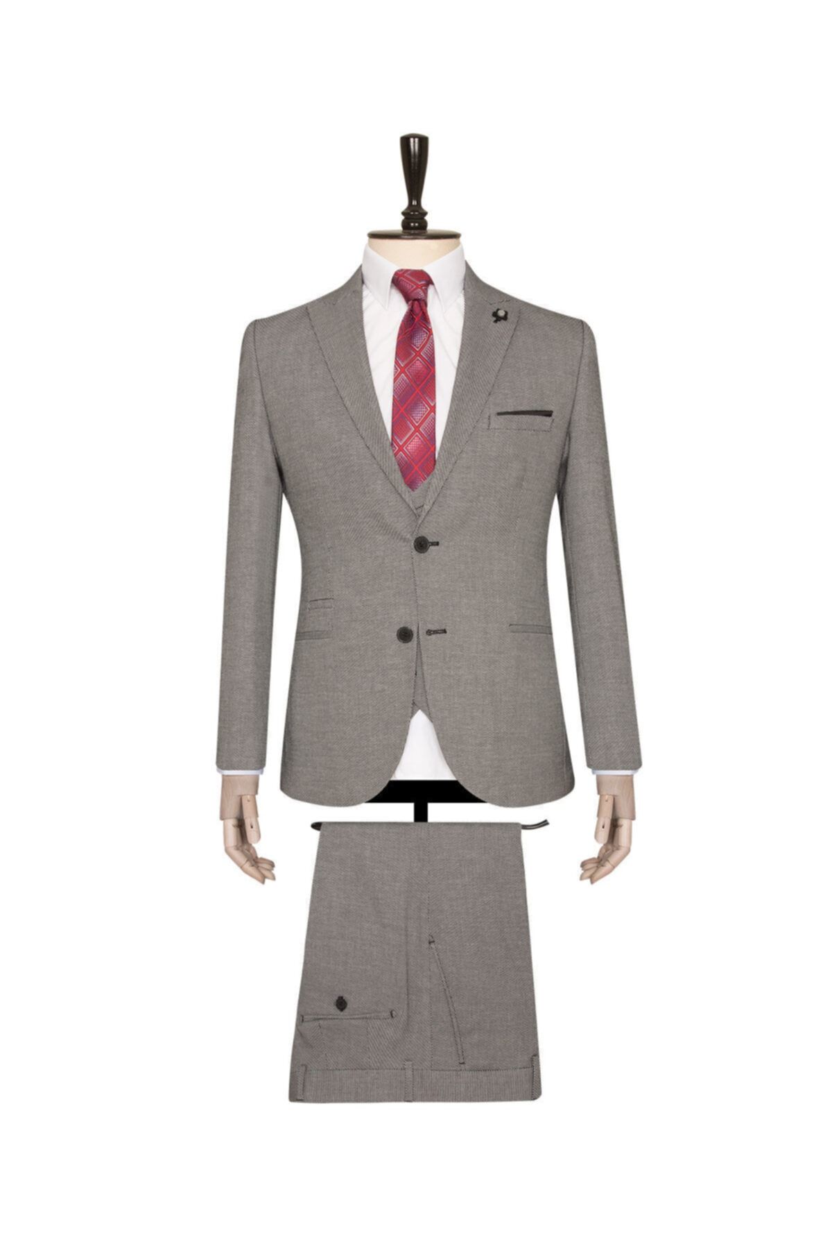 SÜVARİ Erkek Gri Yelekli  Slim Fit Takım Elbise