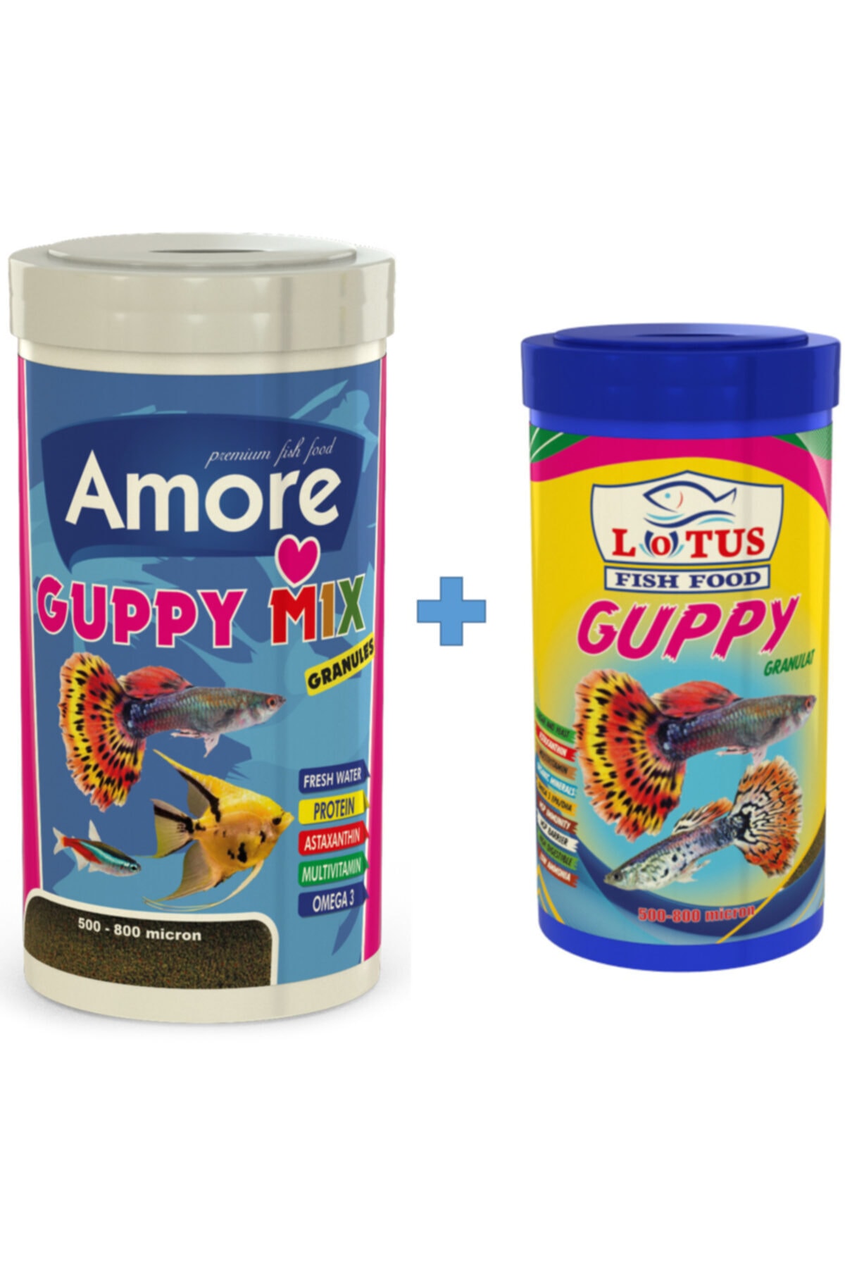 Lotus Amore Guppy Mix 1000ml + Guppy Granulat 250ml Tropikal Balık Yemi
