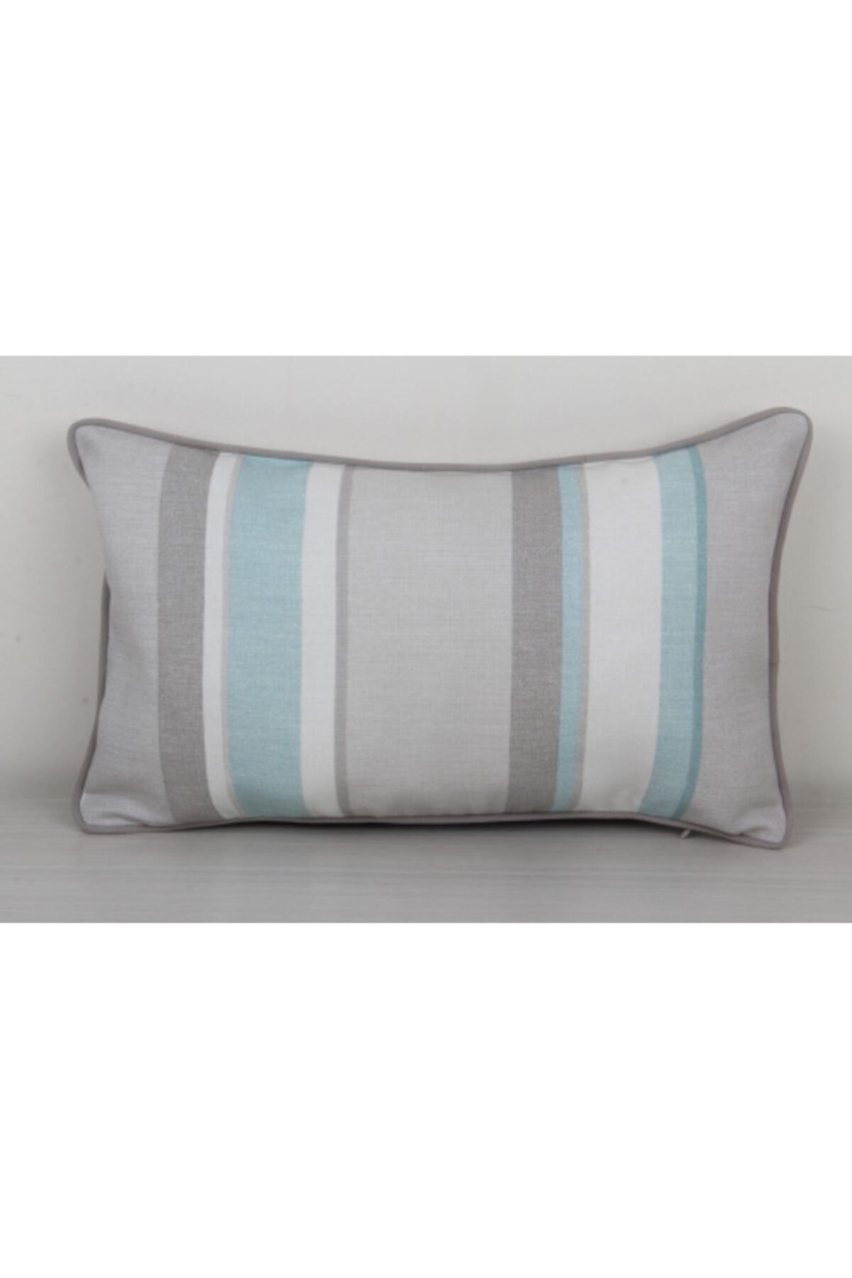 THEORIENTBAZAAR Özel Üretim Keten Görünümlü Biyeli Kumaş 35x50 cm Mavi Beyaz Çizgili Gri Yastık ve Kırlent Kılıfı