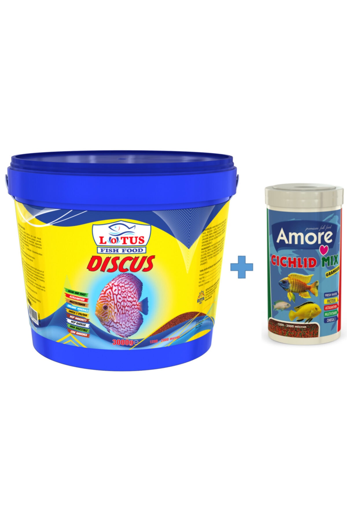 Lotus Discus 3 Kg Kova + Amore Cichlid Mix 1000ml Kutu Malawi Cichlid Balık Yemi