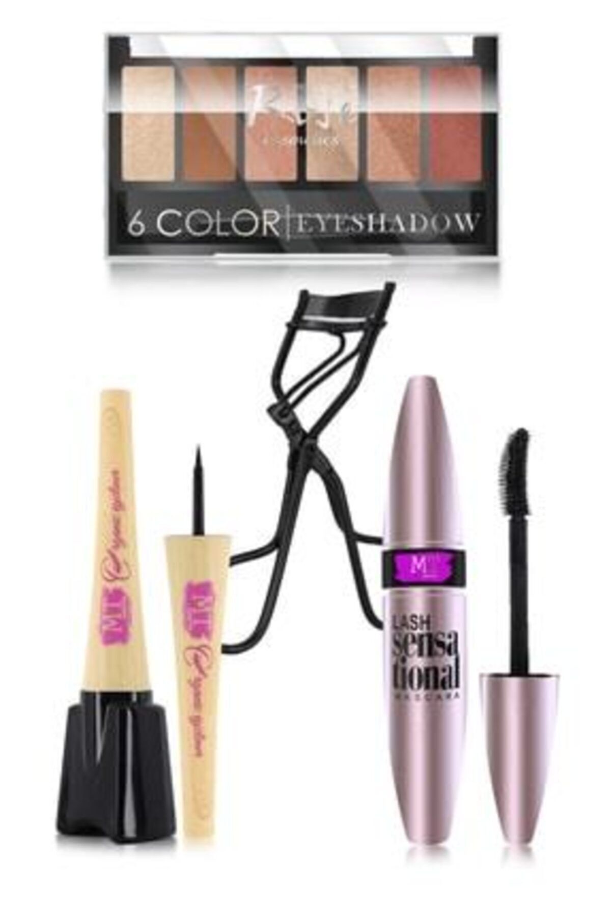 MT 4'lü Makyaj Seti Bambu Saplı Eyeliner+ Lash Mascara+ 6'lı Far Paleti