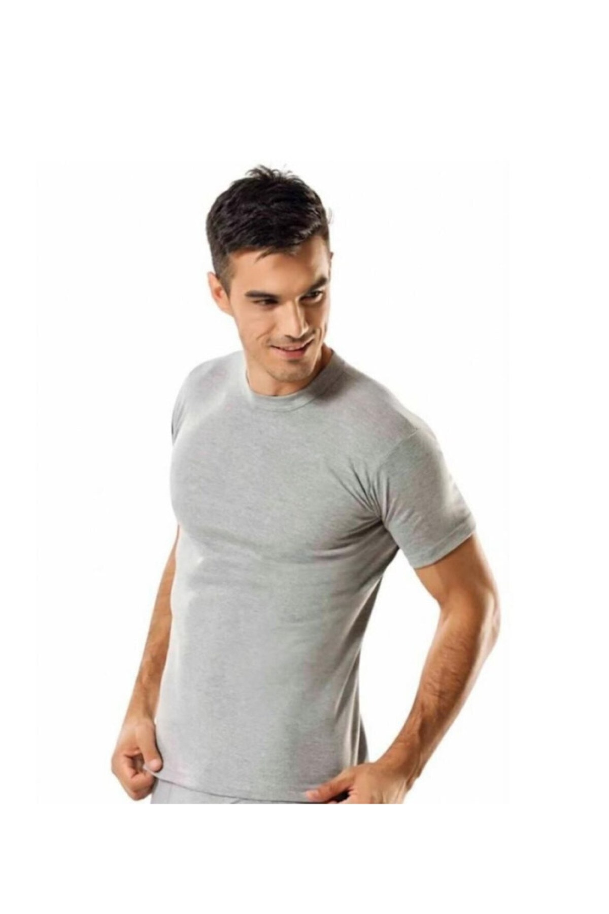 Tutku Erkek Gri Pamuklu Penye Sıfır Yaka Fanila 3lü Paket