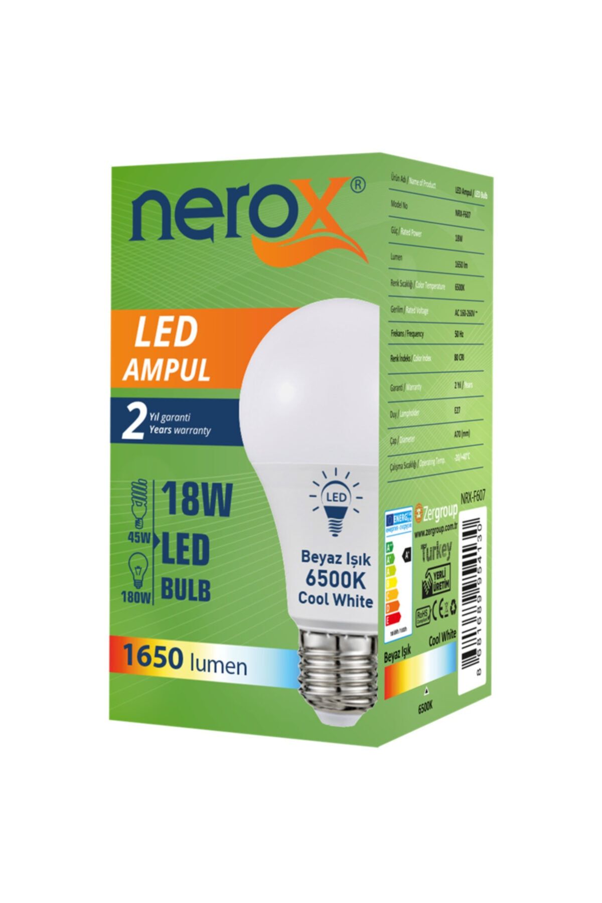 nerox led ampul a70 18w beyaz isik e27 nrx f607 fiyati yorumlari trendyol