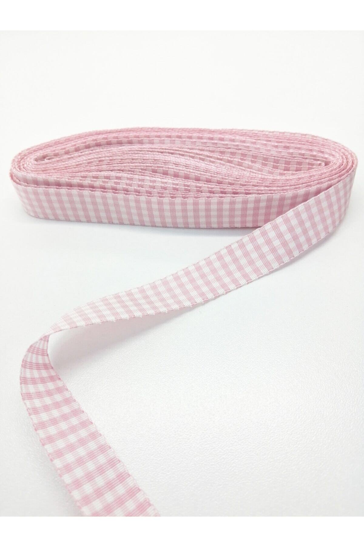 Hobigram Pembe Kare Desenli Tafta Kurdele 1,5 Cm 1 Metre