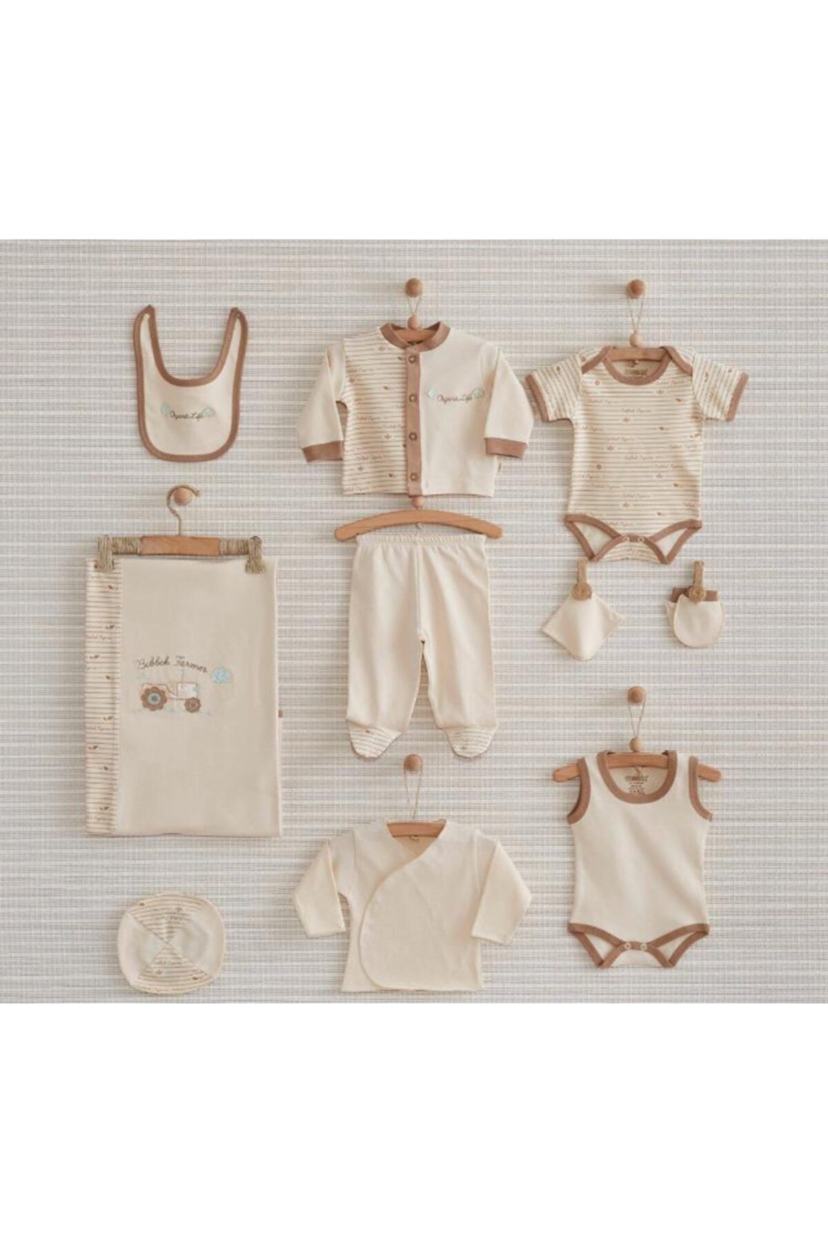 Bebbek Unisex Bebek Ekru Organik Farmer Bambu 10'lu Hastane Çıkış Set