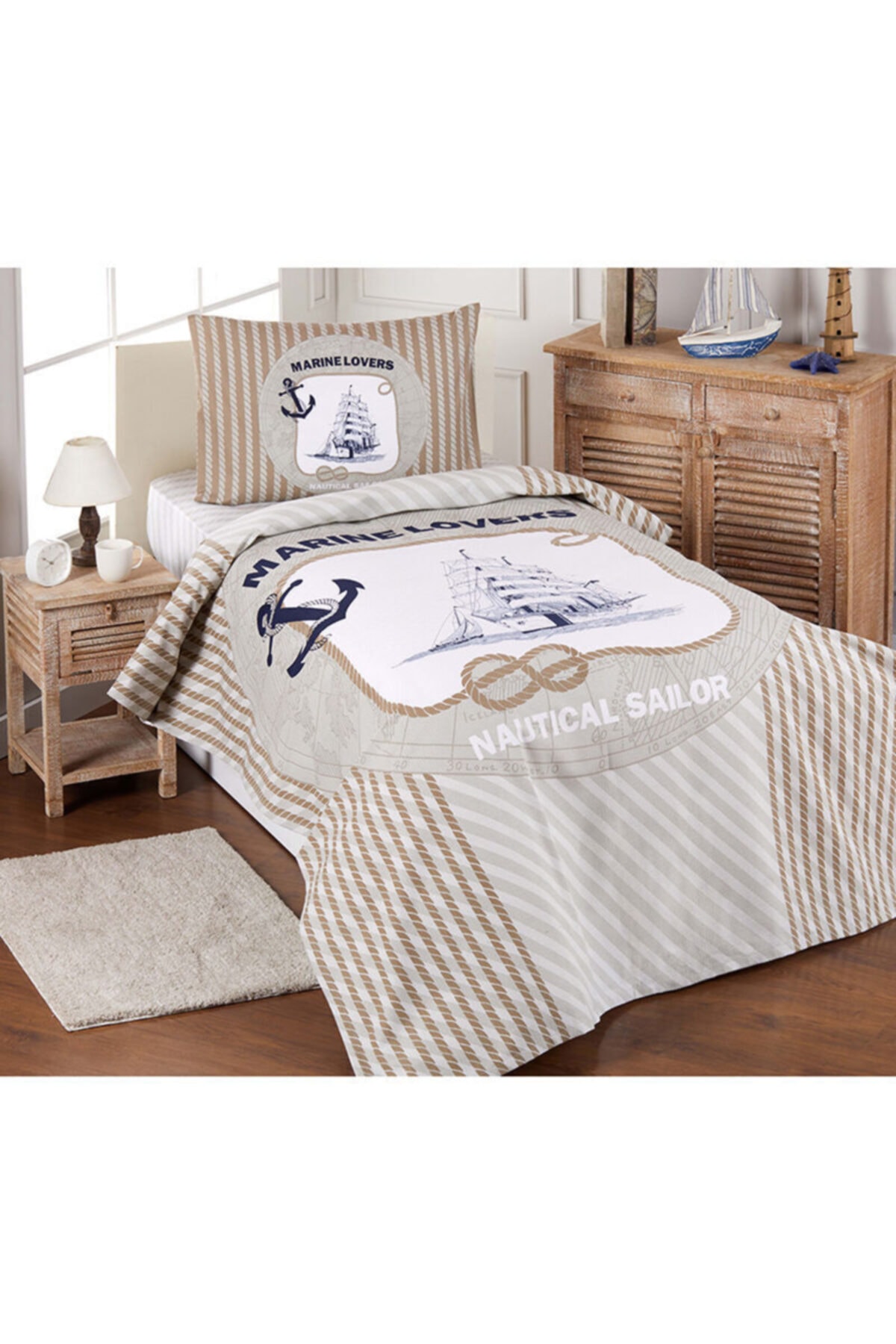 Özdilek Marine Lovers Tek Kişilik Pike Takımı Bej 160x230