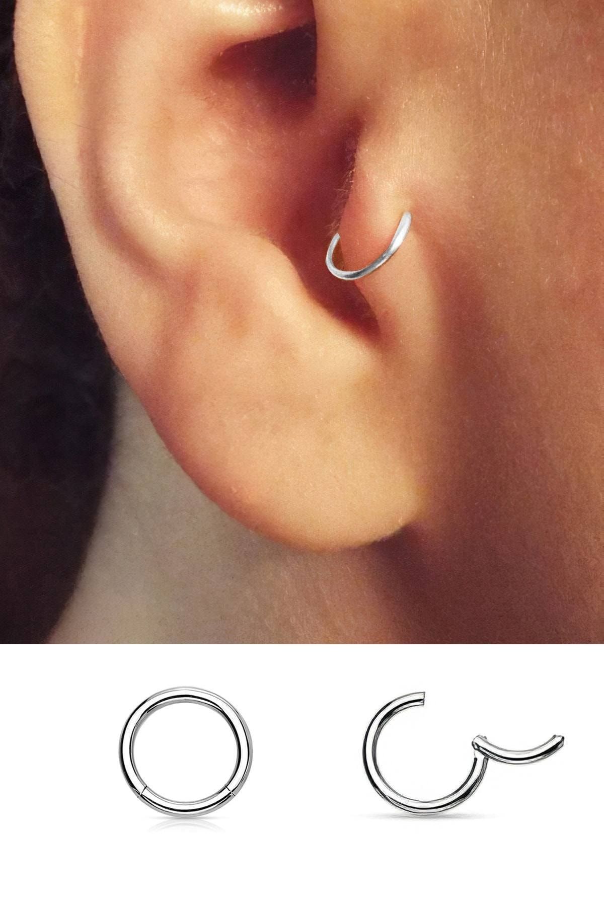 Patulya Titanyum Halka Tragus Piercing 8mm Gümüş