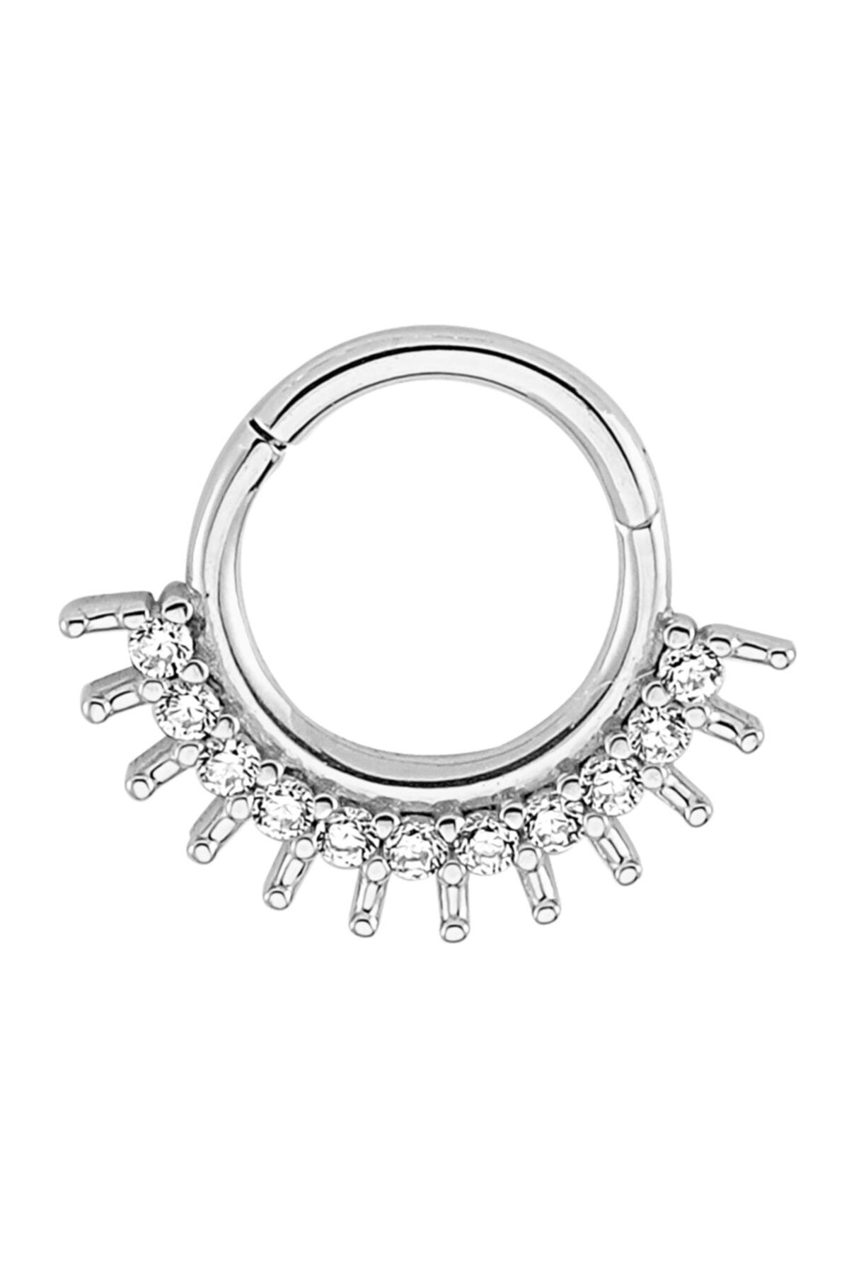 Dianora Piercing Taşlı Beyaz Altın Halka Piercing