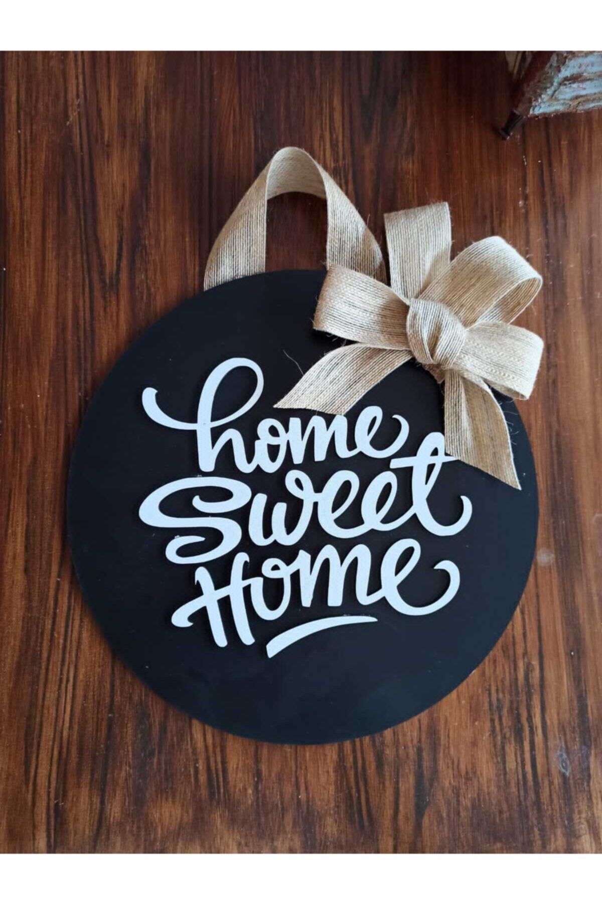HayalHomePark Home Sweet Home Ahşap Kapı Süsü Kendir Ipli Fiyonklu