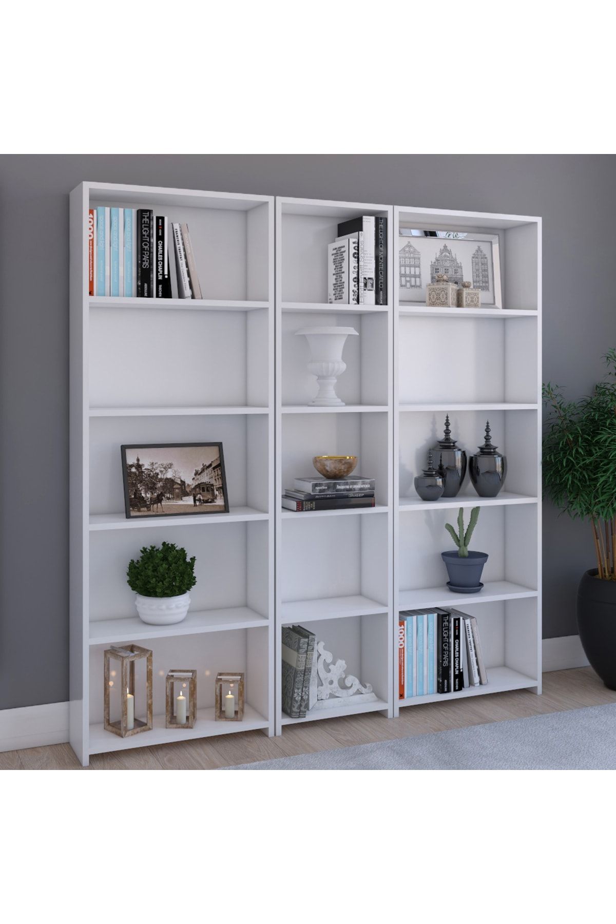 Platinreyon Geniş Kitaplık Beyaz - Raf Kütüphane Ofis Kütüphanesi