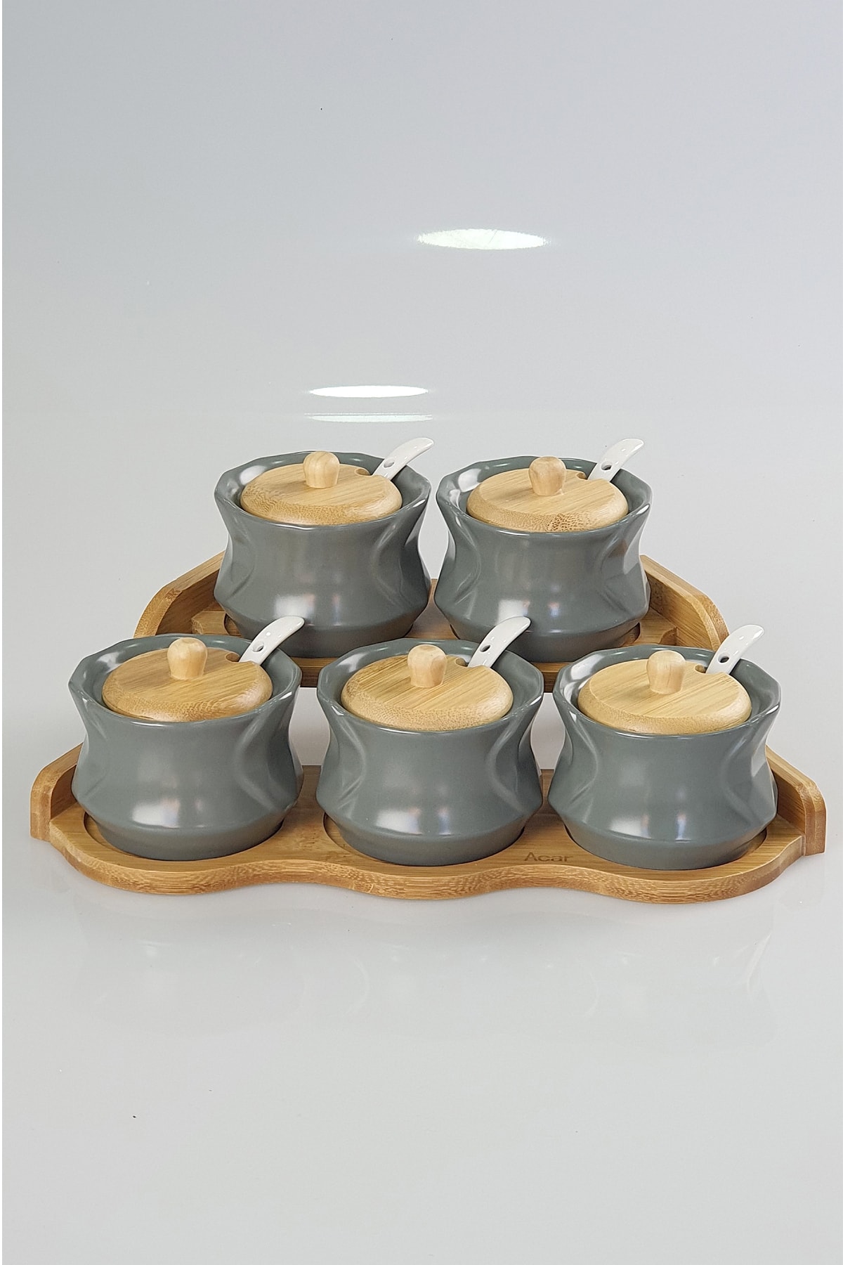 ACAR Bambu Standlı 5 Li Gri Baharat Takımı (kaşıklı)