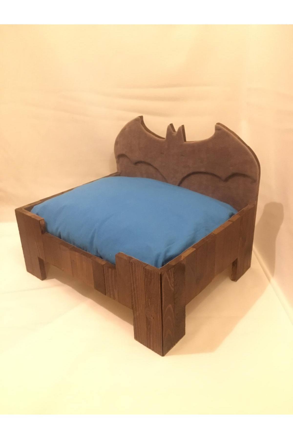 Pati Ahşap Dizayn Gotham Cıty Ahşap Kedi Yatağı - Mavi Minder
