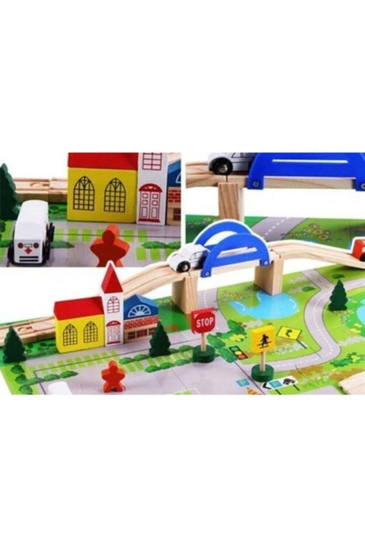 Wooden Toys Eğitim Dünyası Mubishop Ahşap Araba Yolu Seti (40 Parça)
