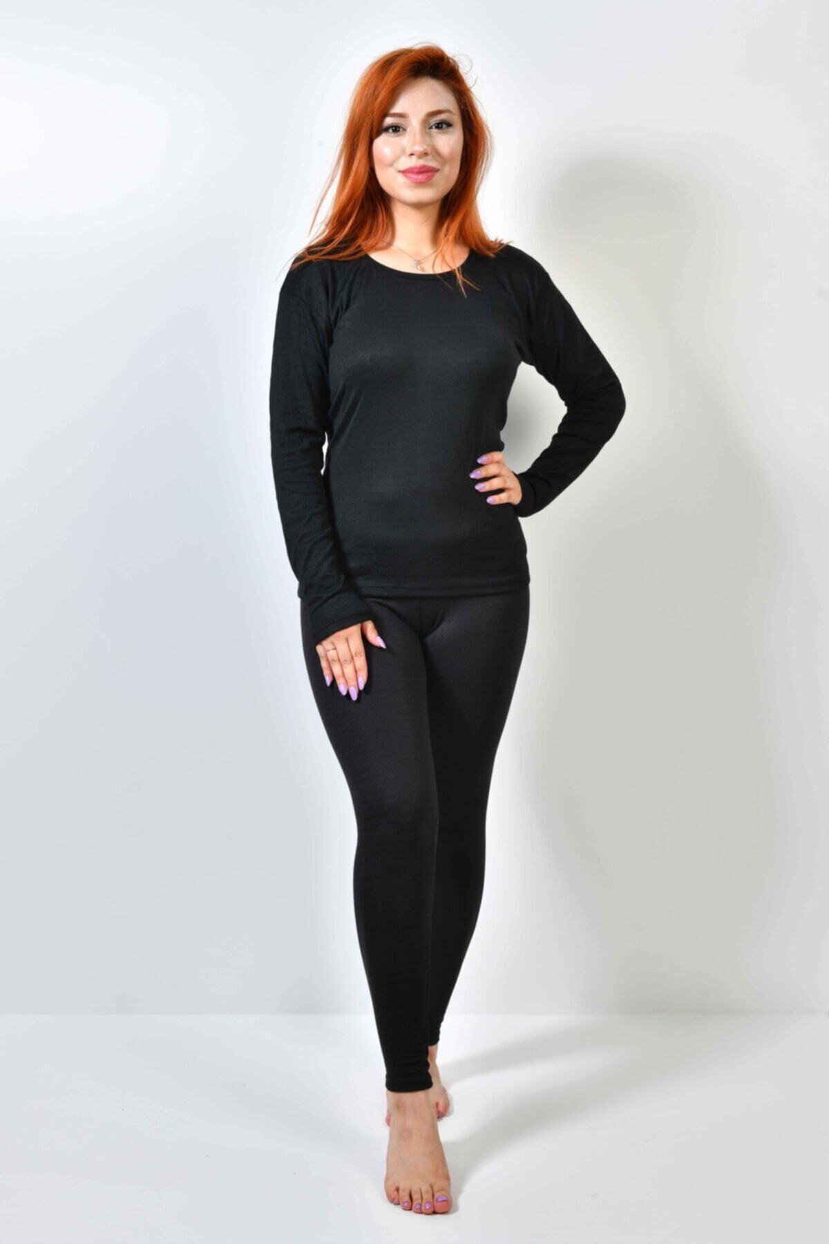 Silverlife Kadın Siyah Geniş Yakalı Termal İçlik Takım
