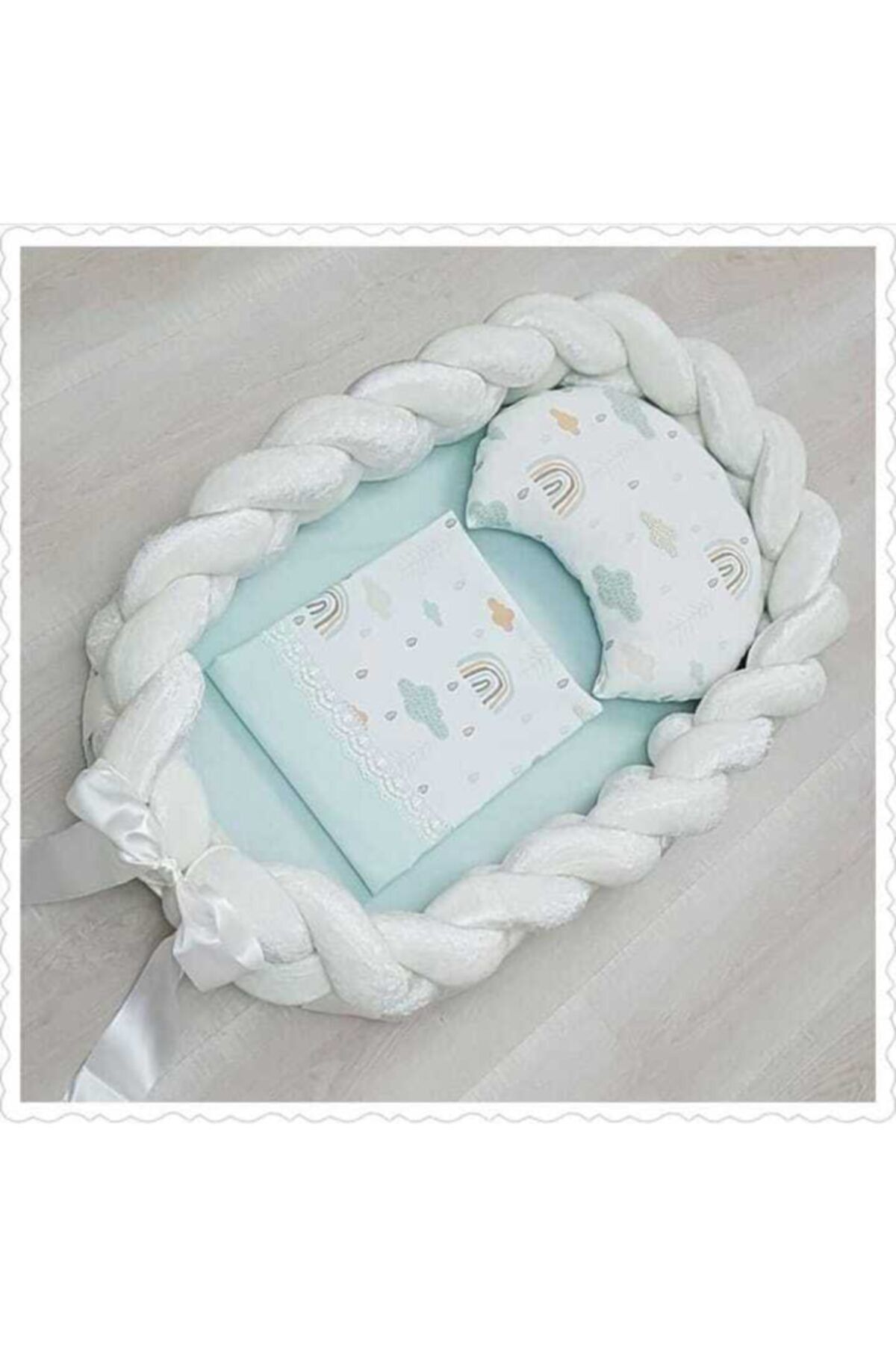 Hayalperest Örgü Babynest Gök Kuşağı Desenli Üçlü Set