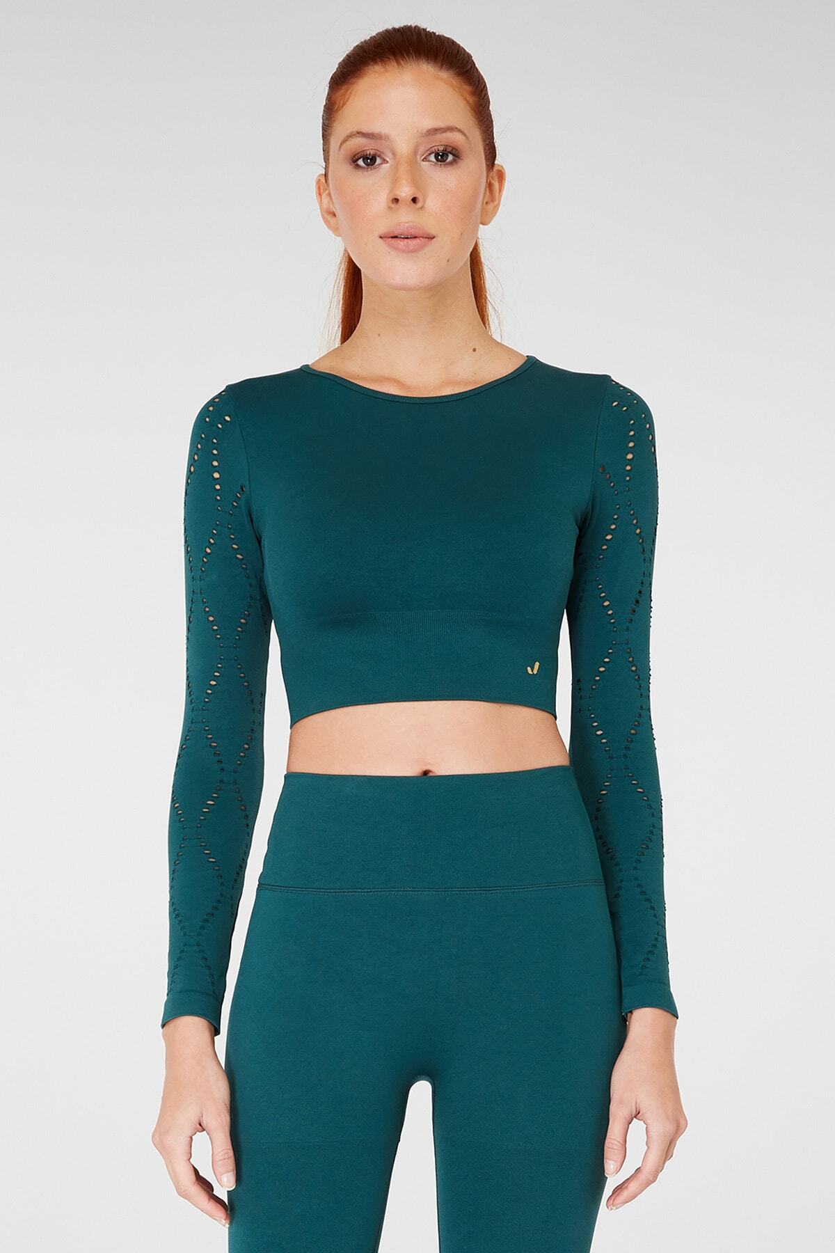Jerf Naples Sürdürülebilir Üretim & Sıkılaştırıcı Uzun Kol Crop Top Yeşil