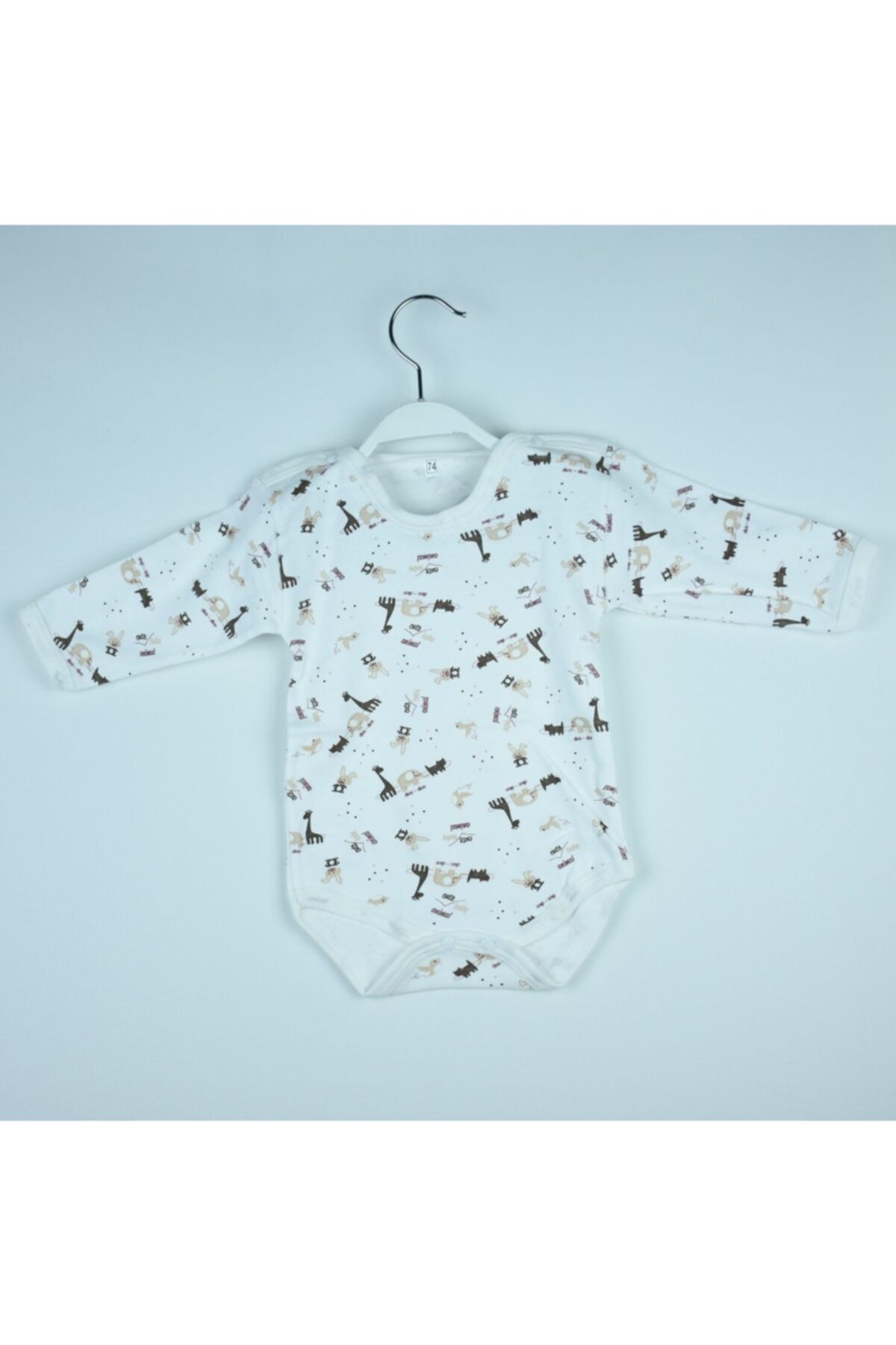 Karan Baby Socks Unisex Bebek Ekru Hayvan Baskılı Uzun Kollu Body