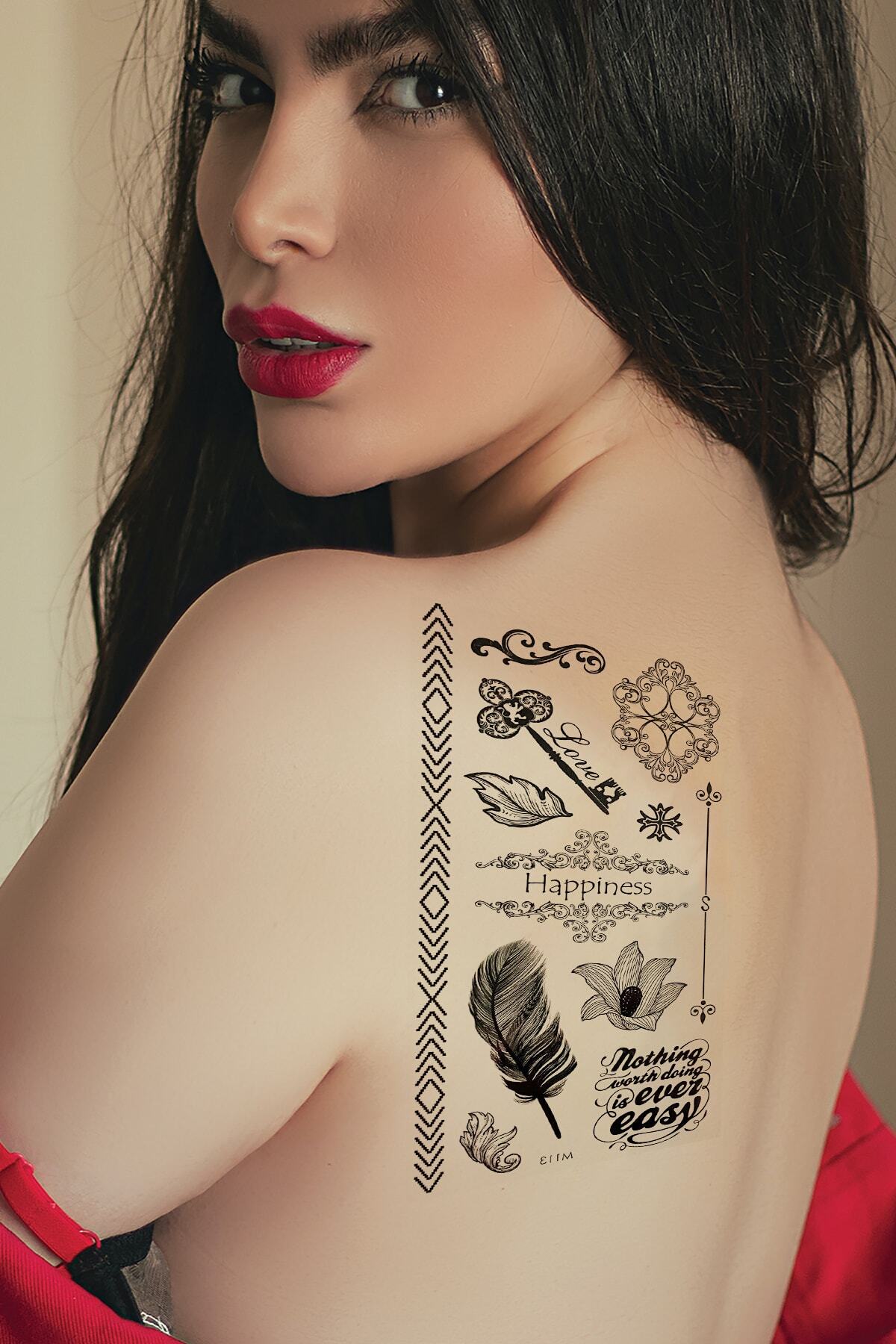 TAKIŞTIR Geçici Tüy, Çiçek Ve Karışık Dövme Tattoo