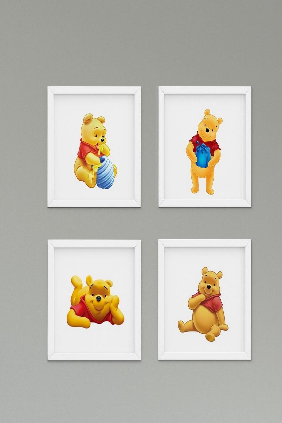 CİCİ TASARIM ÜRÜNLERİ 4lü Winnie The Pooh,yıldız Çocuk Bebek Odası Duvar Tablo