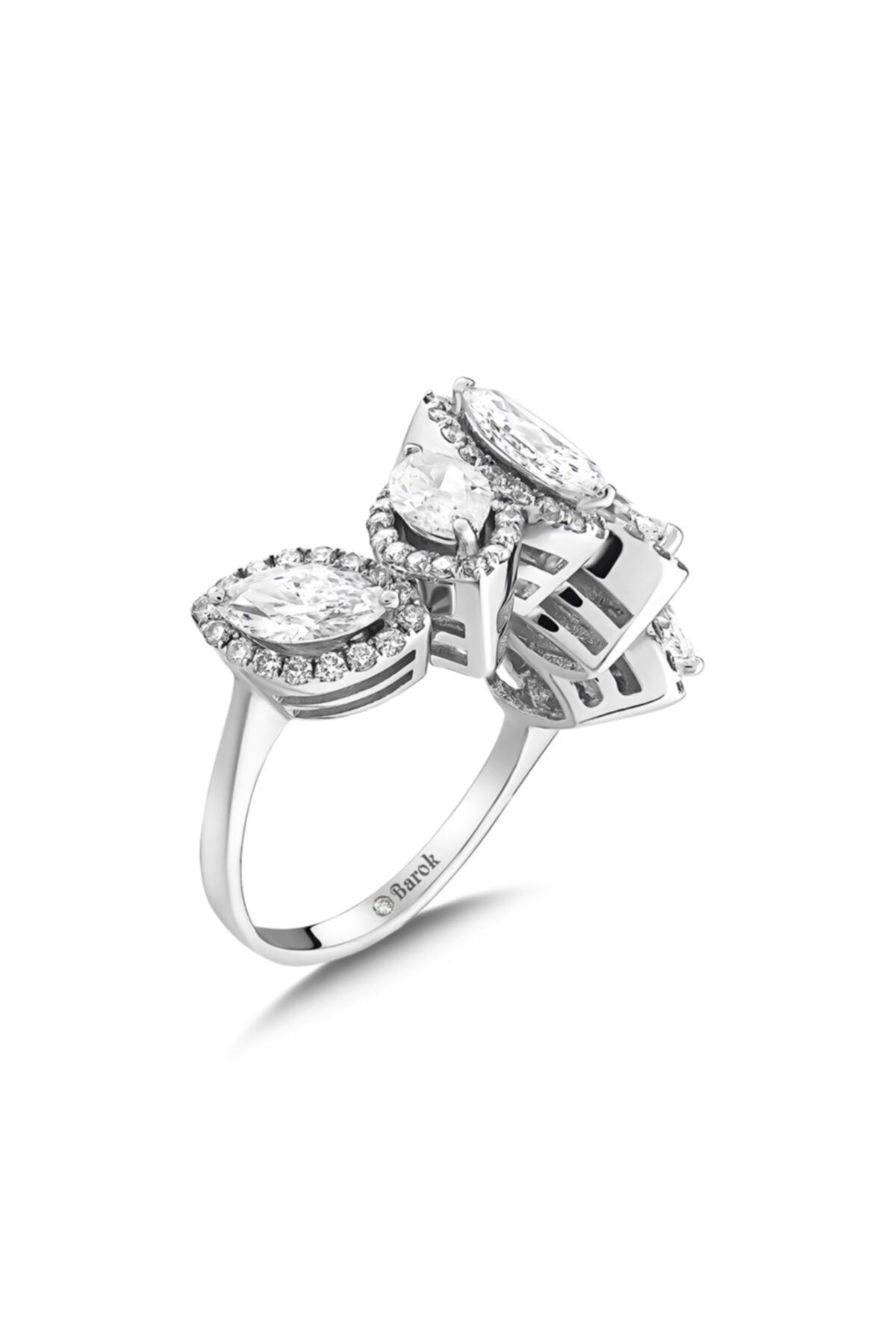 Barok Diamond Markiz Pırlanta Beştaş Yüzük 2.61 Ct. F Vs 14k