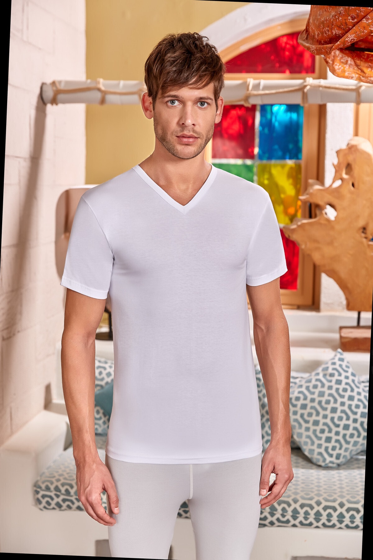 Berrak Erkek Beyaz Kısa Kol V Yaka Fanila