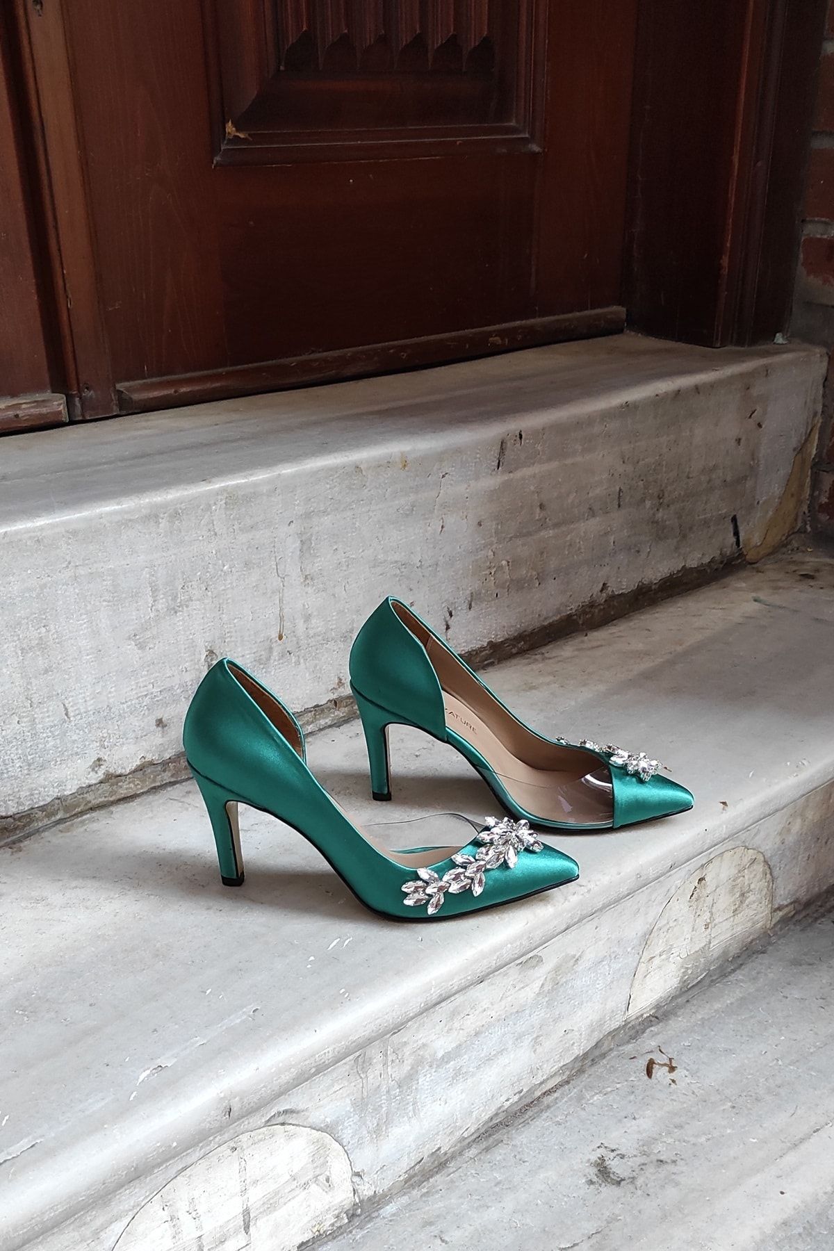 Green discount satin shoes