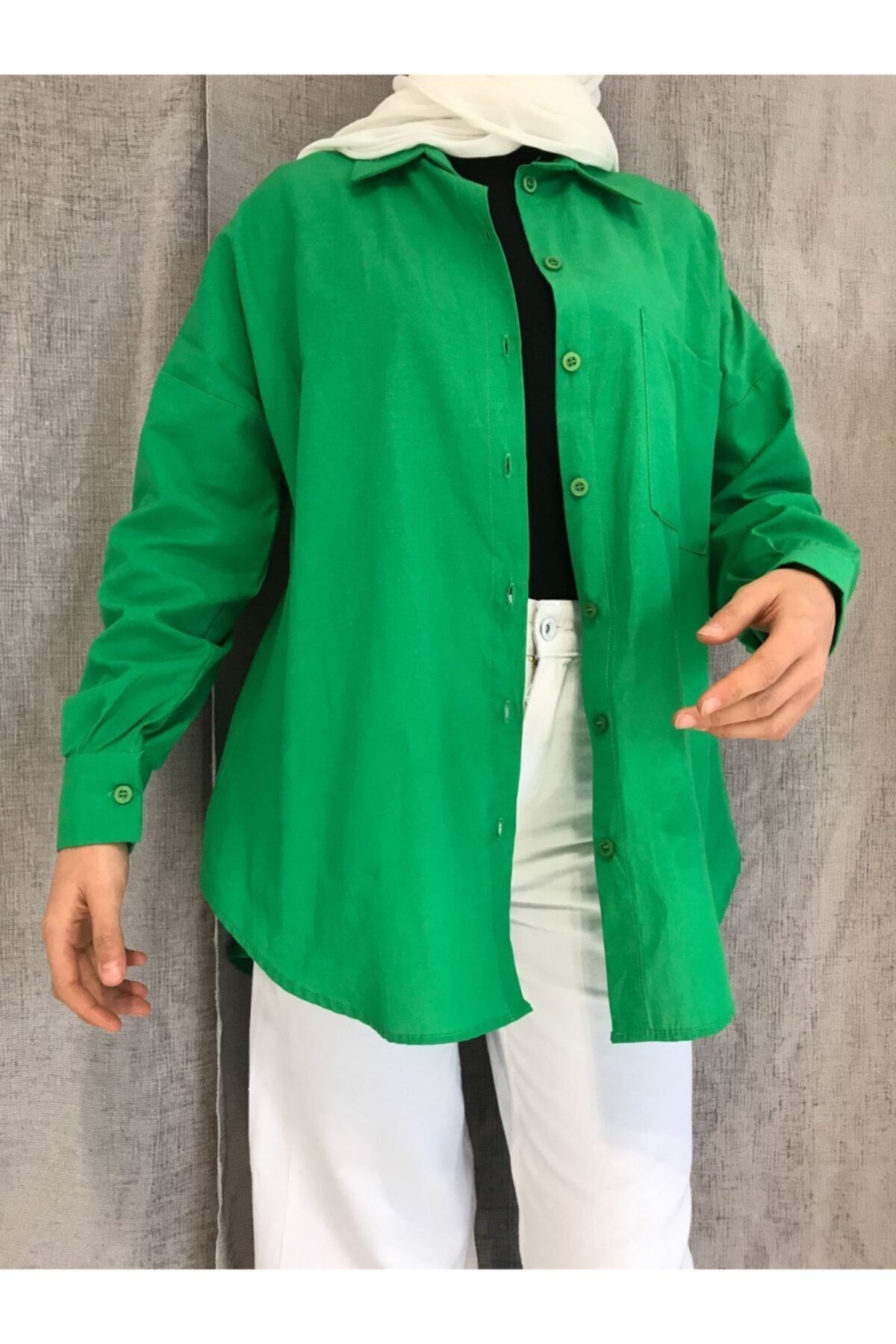 VOLT CLOTH NG Women s Dark Green Oversize Long Basic Shirt Trendyol