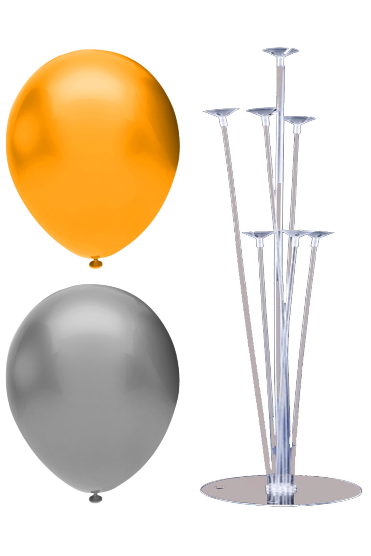 INFINITY 100’lü Metalik Balon Ve 7 Çubuklu Balon Standı Seti, 2 Renk X 50, Altın, Gümüş
