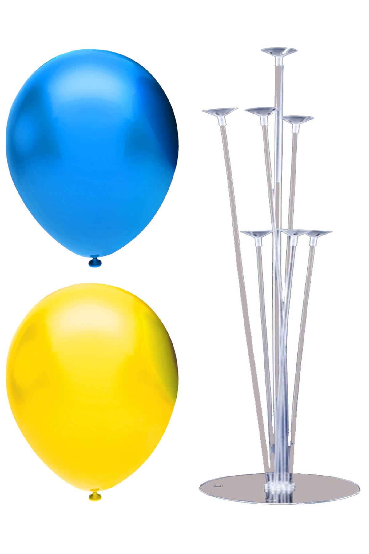 INFINITY 100’lü Metalik Balon Ve 7 Çubuklu Balon Standı Seti, 2 Renk X 50, Mavi, Sarı