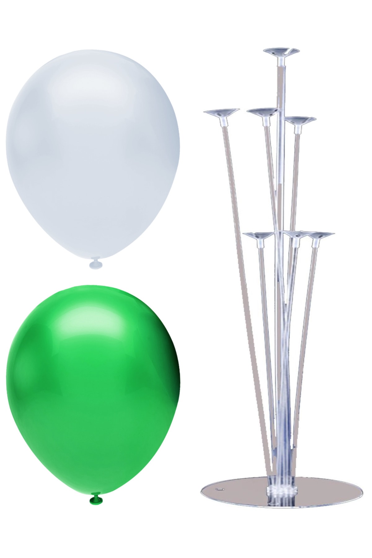 INFINITY 100’lü Metalik Balon Ve 7 Çubuklu Balon Standı Seti, 2 Renk X 50, Beyaz, Yeşil