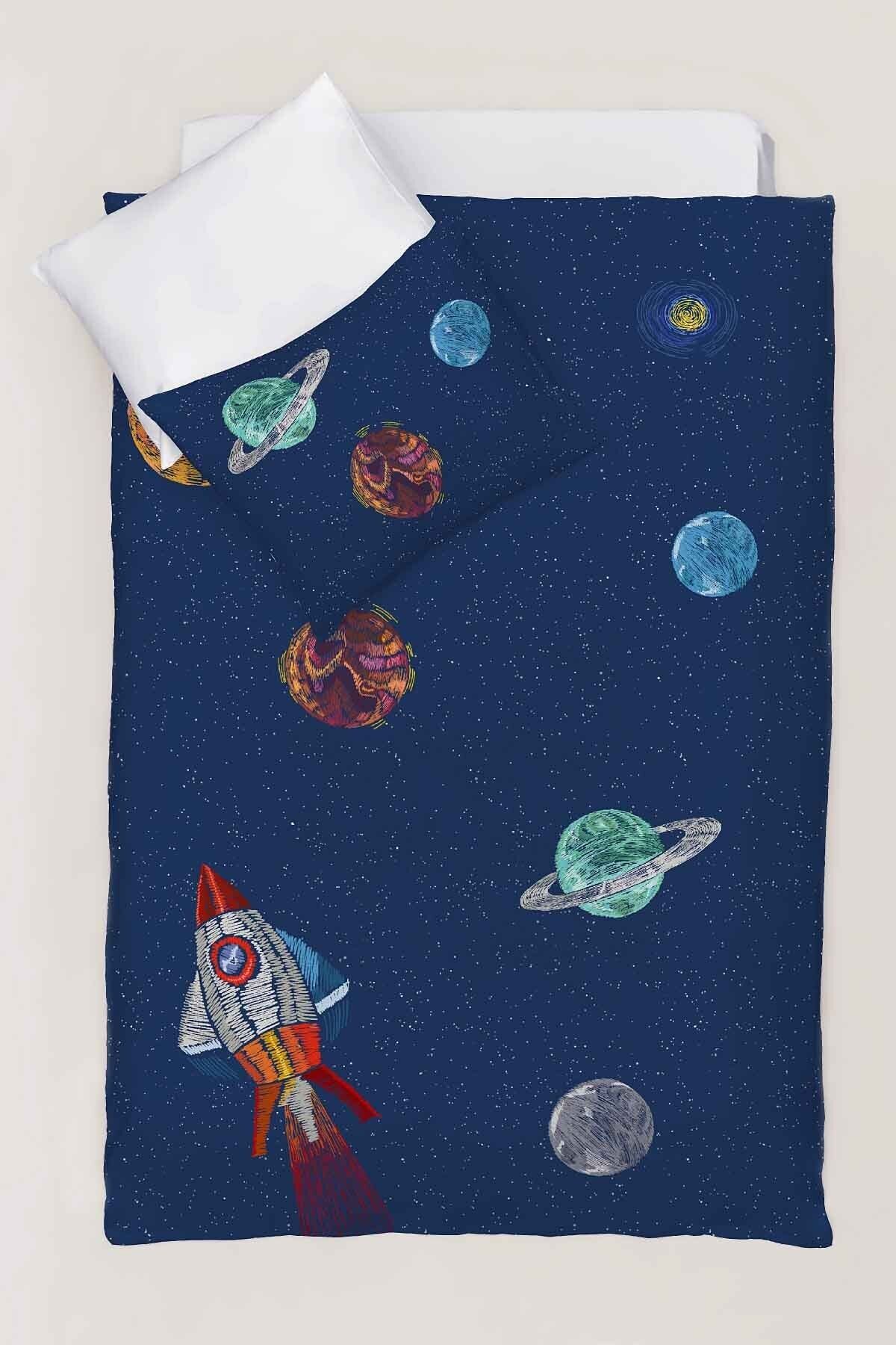 Casadora Baby Lacivert Space Planet Tek Kişilik Çocuk Nevresim Takımı