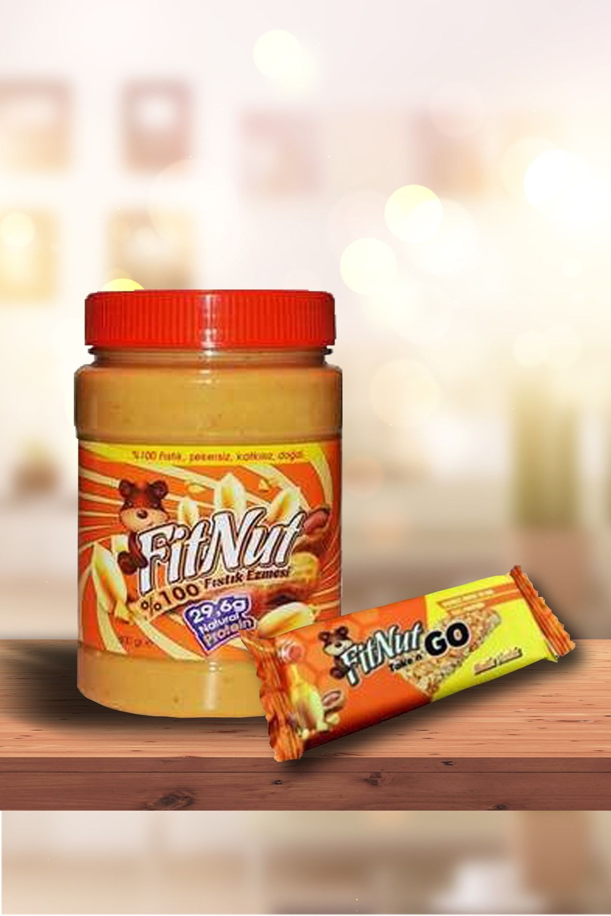 FitNut Doğal Fıstık Ezmesi 800 gr Take'n Go Bar 40 gr