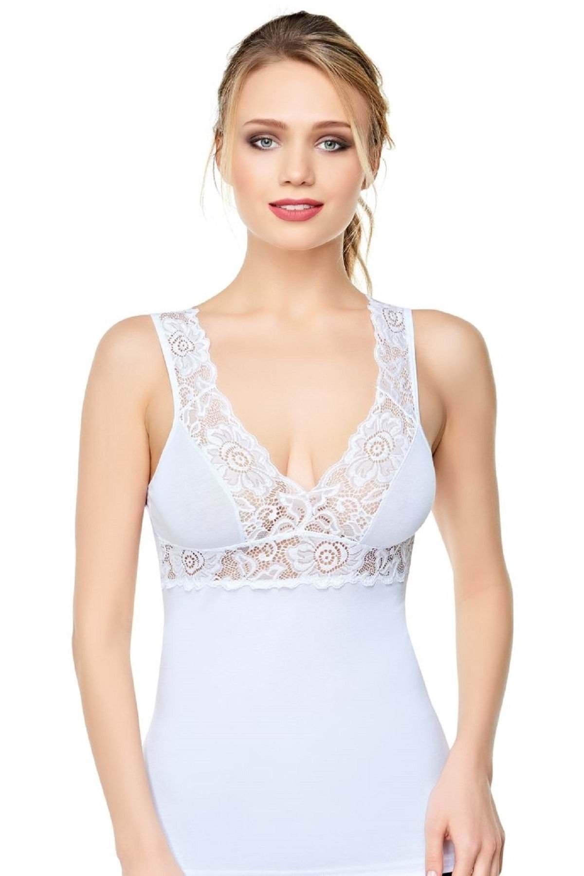 Belinay Kadın Dantelli Atlet Beyaz Xl 0644