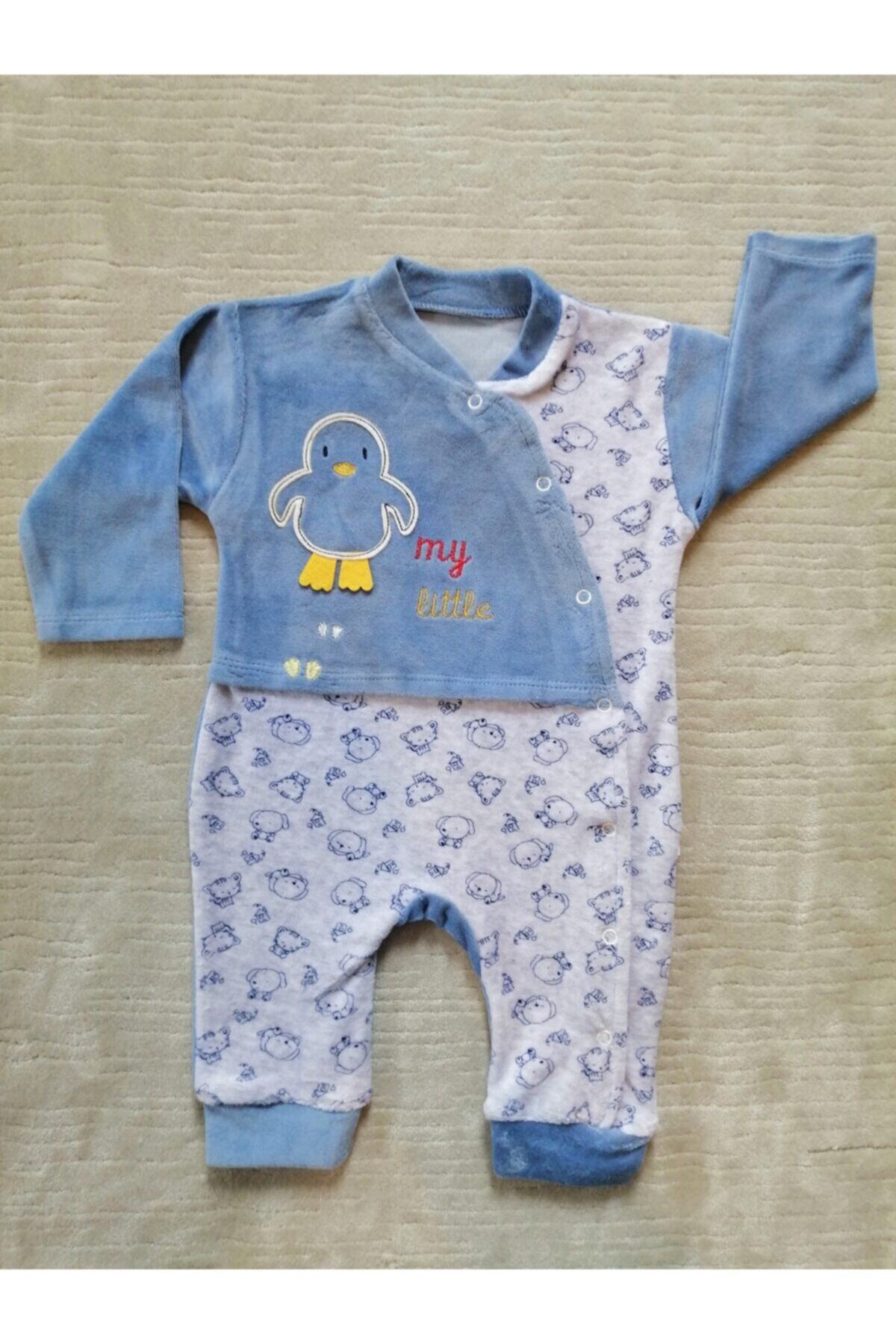 Happy Baby Kadife Önden Düğmeli Erkek Bebek Tulumu