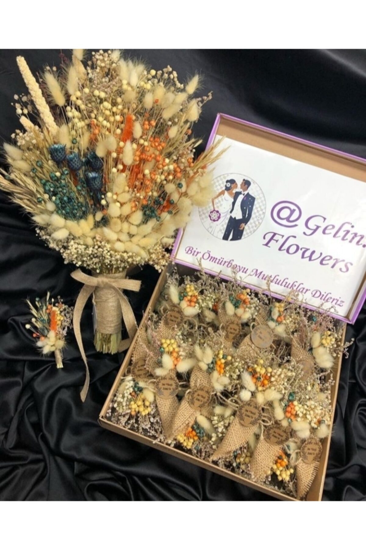Gelin.Flowers Gelin Buketi, Damat Yaka Çiçeği 50 Adet Magnet