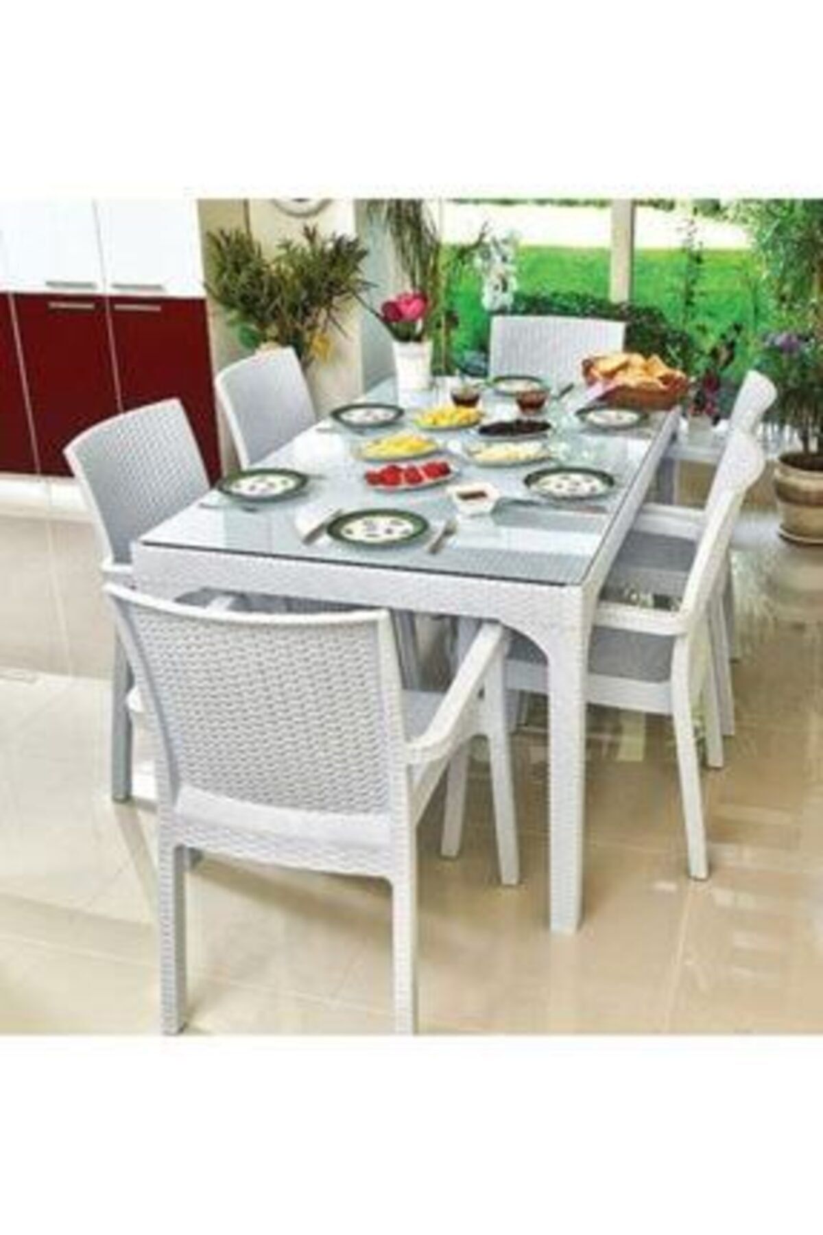 isabet capissi classic rattan masa takimi 90x150 camli rattan masa takimi 6 sandalyeli fiyati yorumlari trendyol