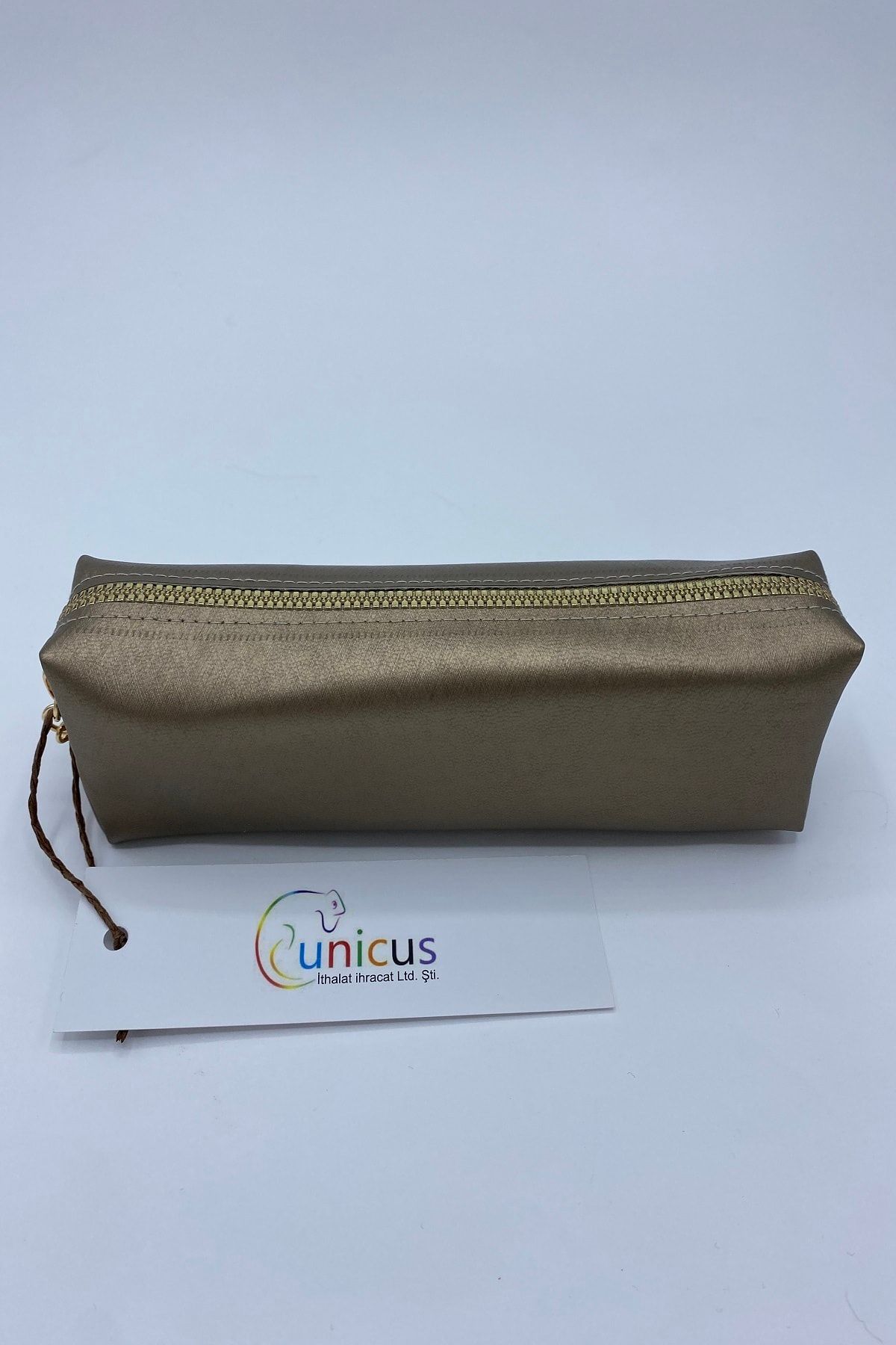 UNICUS Gold Metalik Fırça Desenli Makyaj Çantası