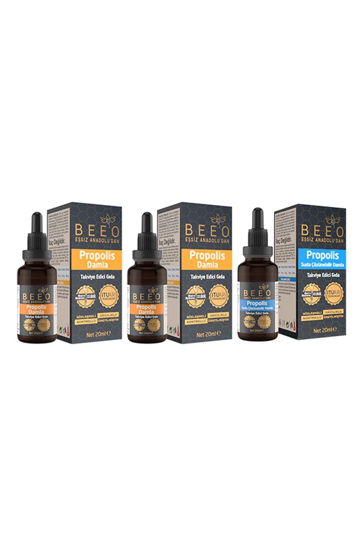 BEE'O 2 Adet 20 ml Propolis Damla 1 Adet 20 ml Suda Çözünür Damla