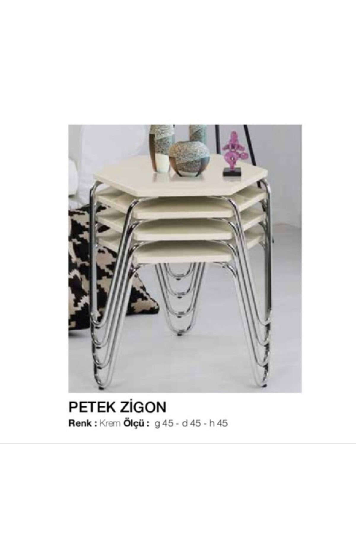 BENGİ TİCARET Bengi Osmanlı Petek Zigon Sehpa Krem