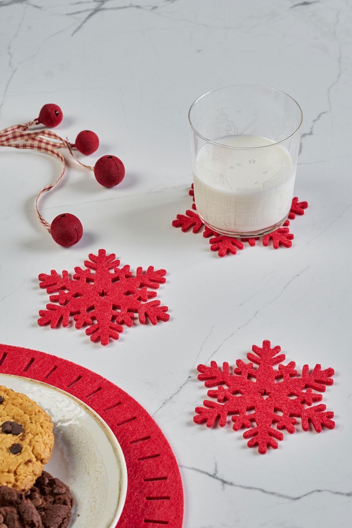 OCEAN HOME 3'lü Kırmızı Keçe Kristal Bardak Altlığı