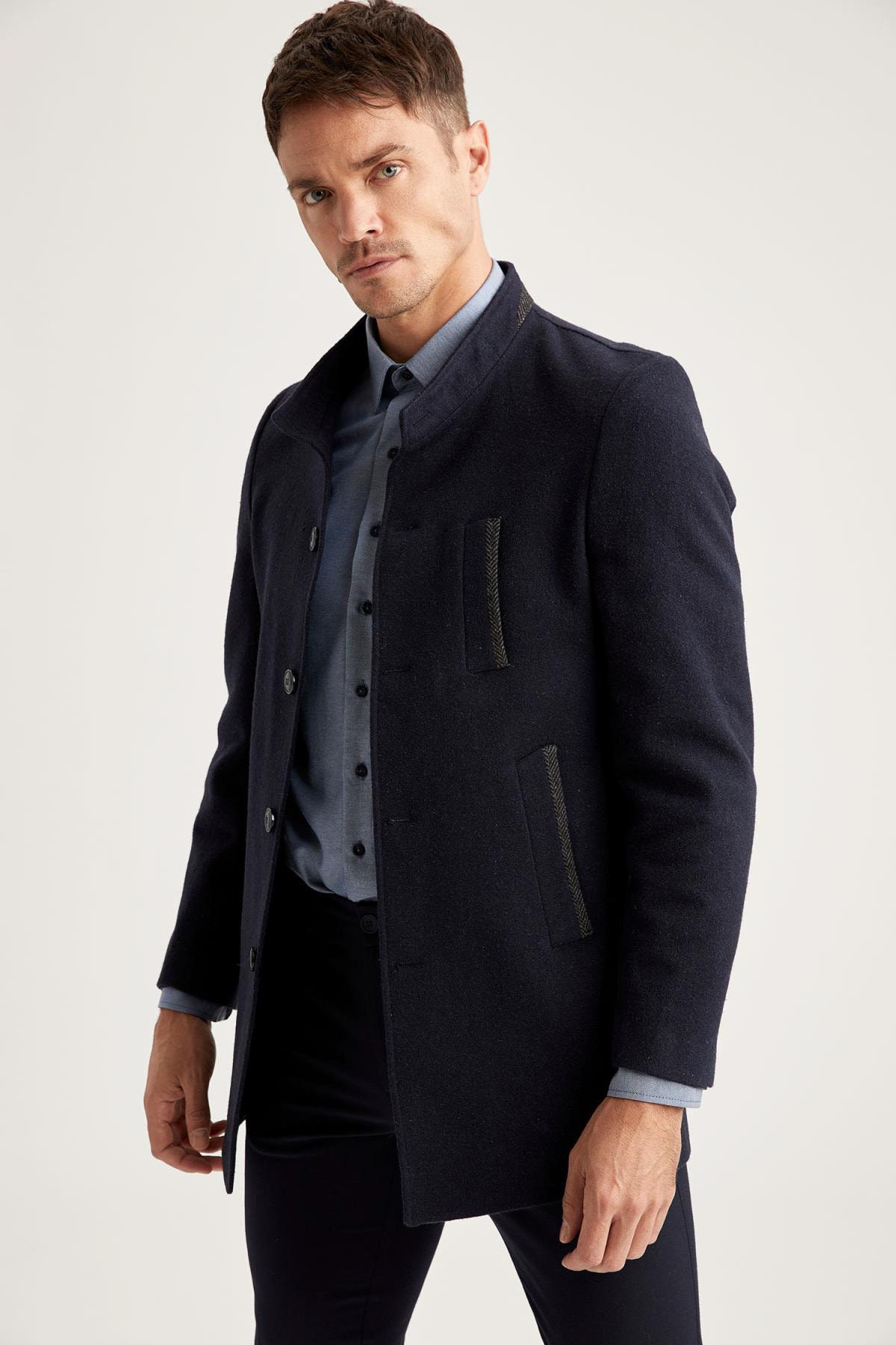 DeFacto Slim Fit Dik Yaka Yün Karışımlı Kaşe Mont
